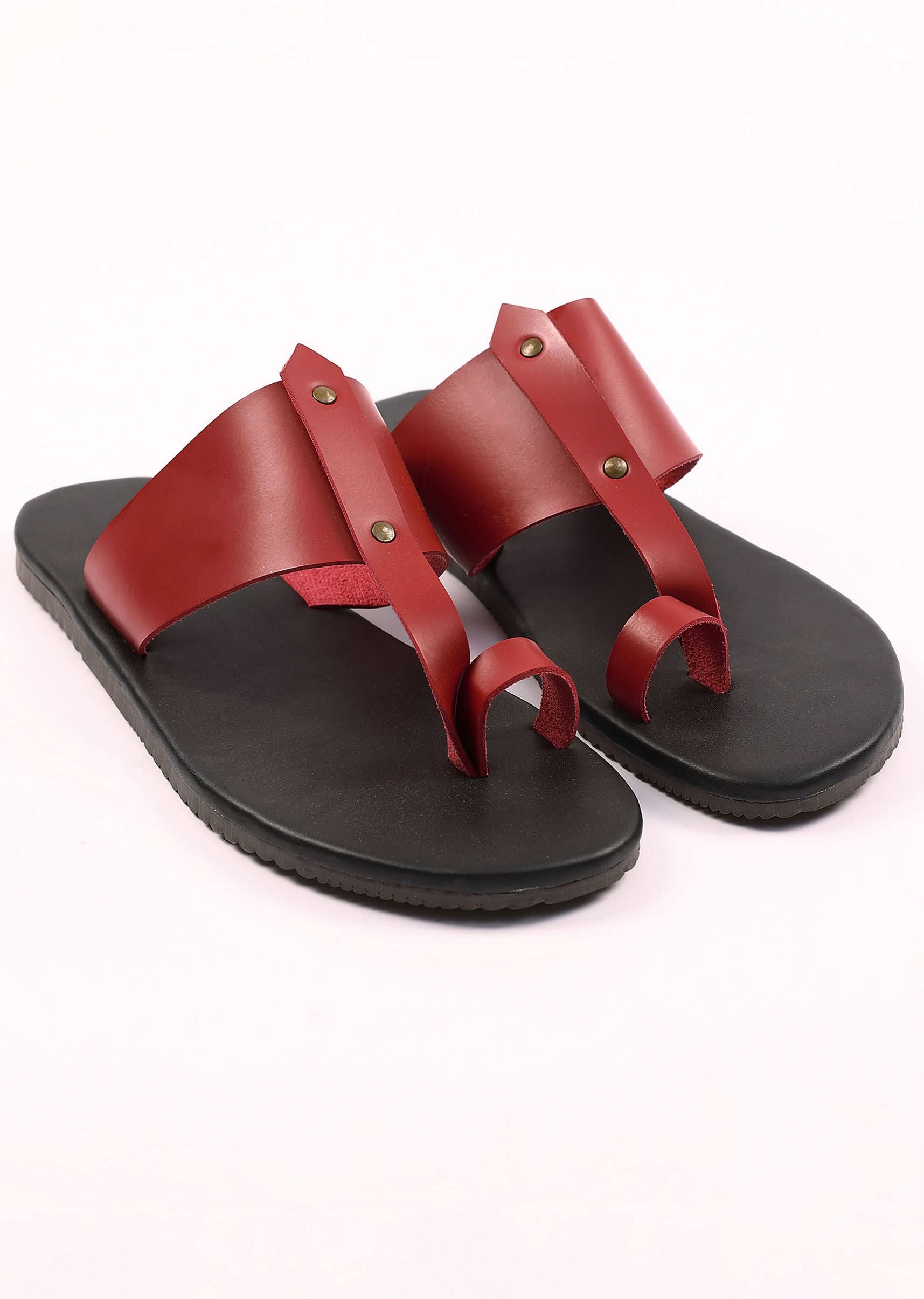 Black And Red Strappy Slides For Men In Leather With Buttons - Image 4