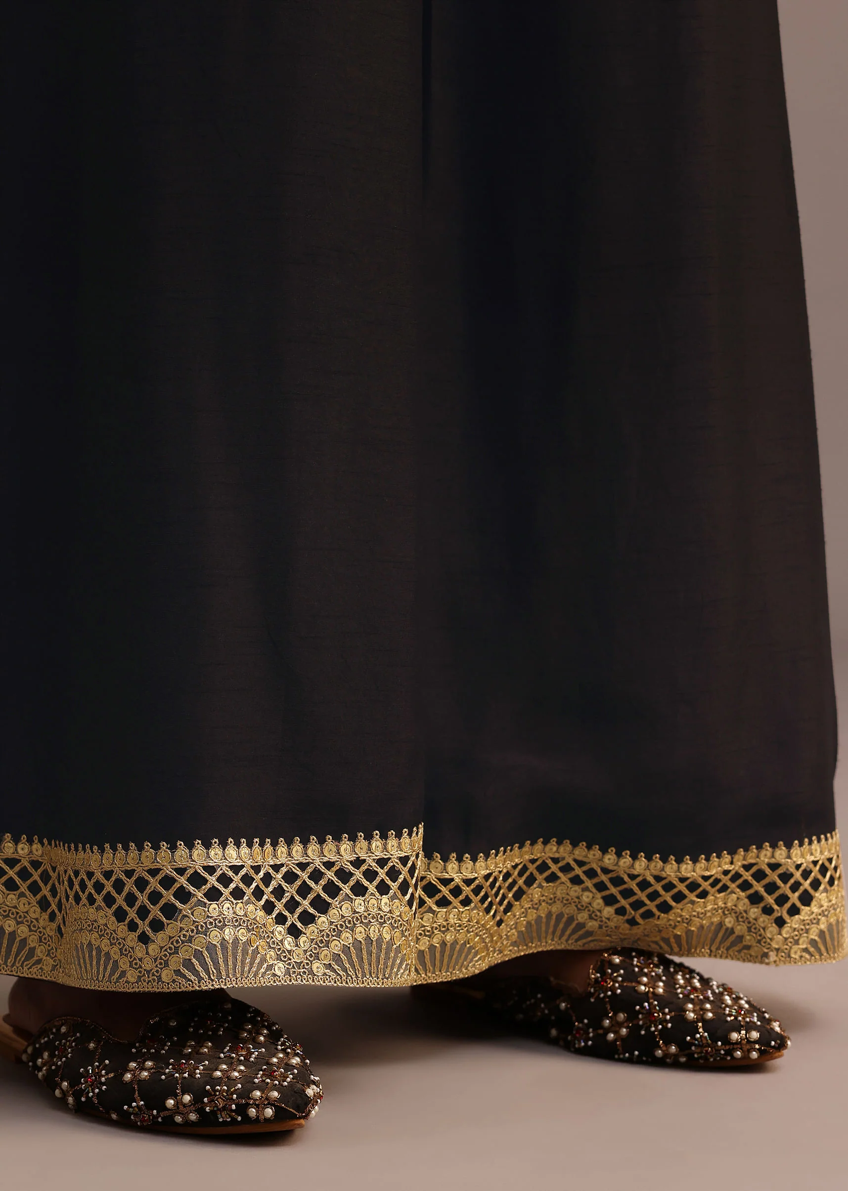 Black And Yellow Embroidered Kurti Palazzo Set With Organza Dupatta - Image 6