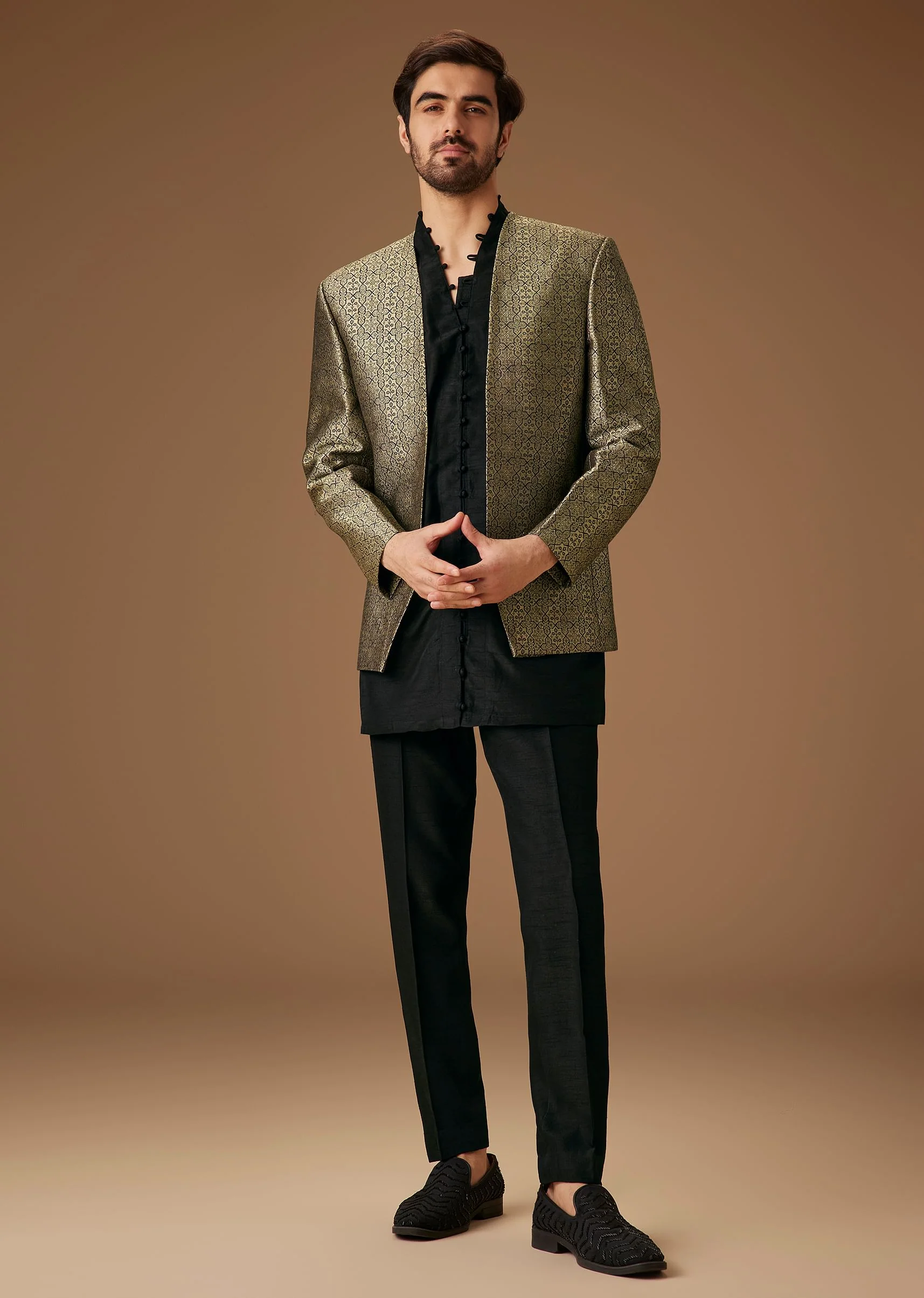 Black Banarasi Silk Indowestern Bandi Set - Image 3