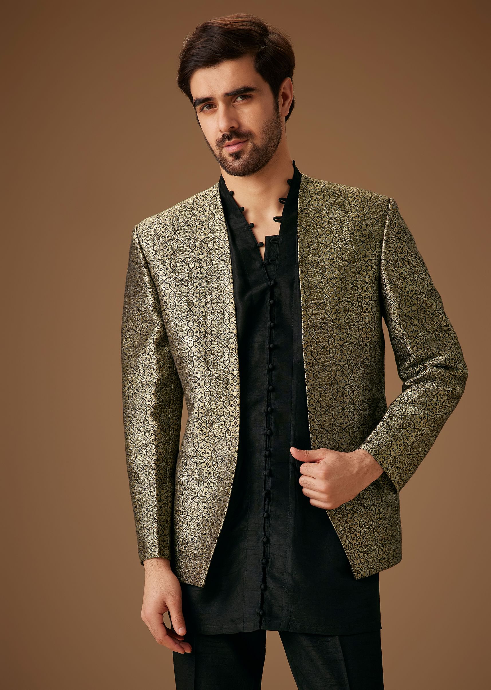 Black Banarasi Silk Indowestern Bandi Set - Image 4