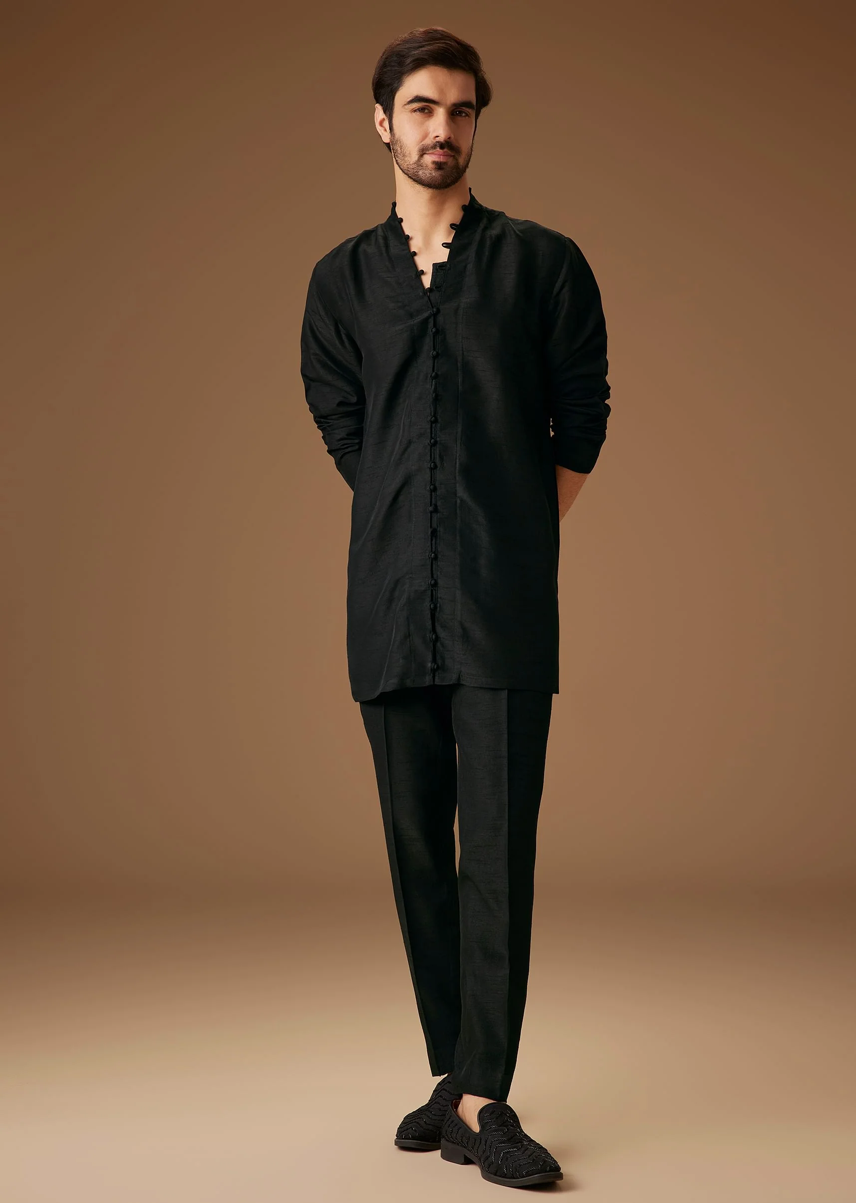 Black Banarasi Silk Indowestern Bandi Set - Image 6