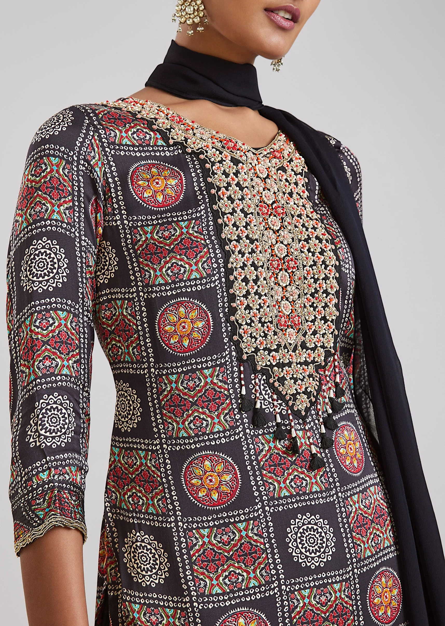 Black Bandhani Kurta Set - Image 2