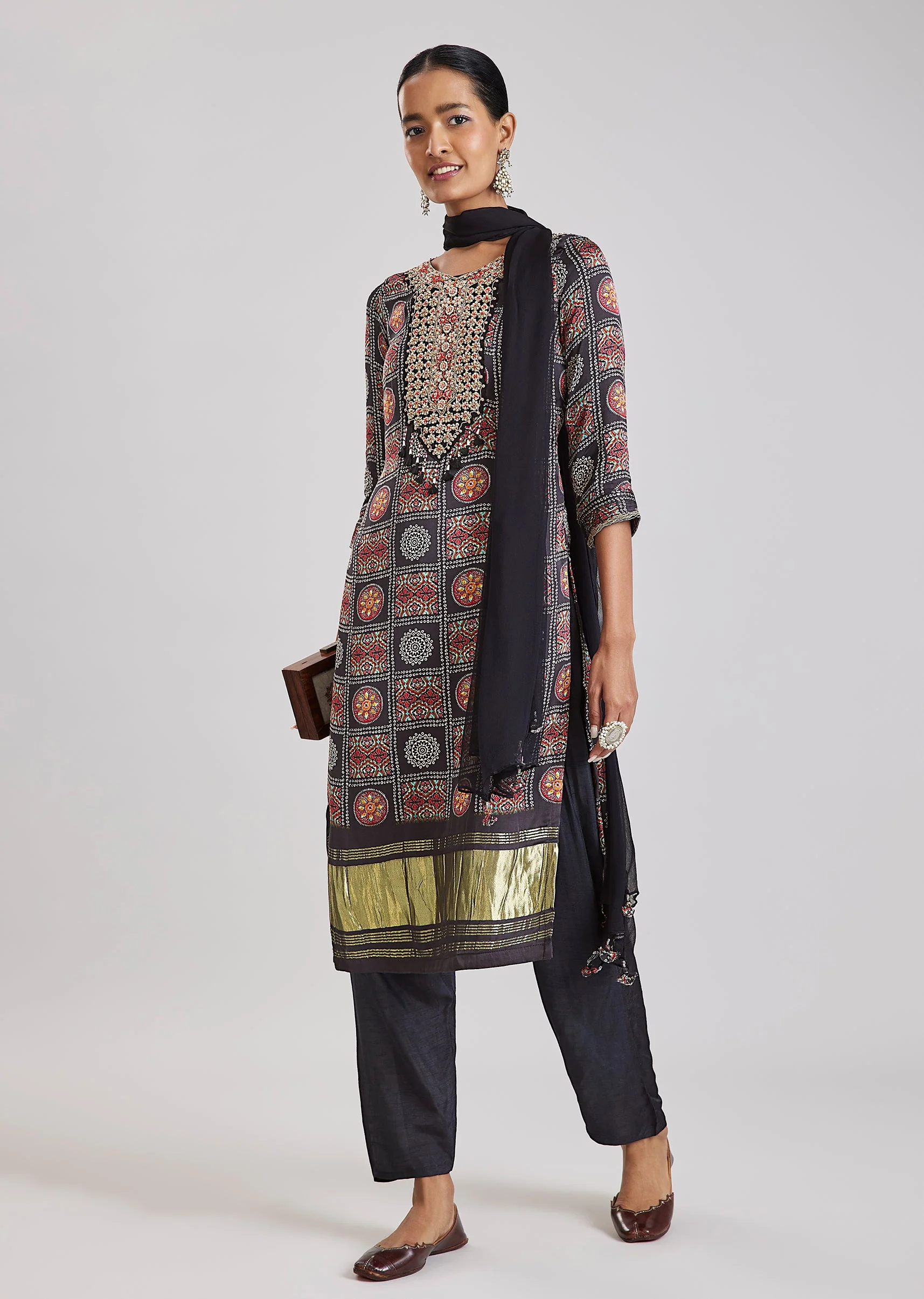 Black Bandhani Kurta Set - Image 3