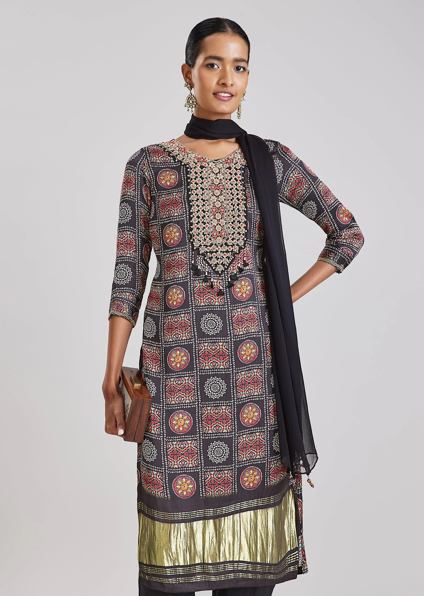 Black Bandhani Kurta Set - Image 4