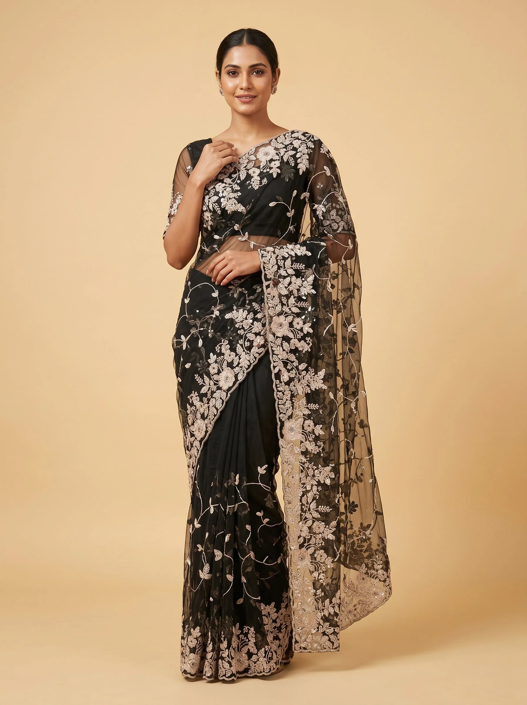 Black Bold Flow Handloom Saree