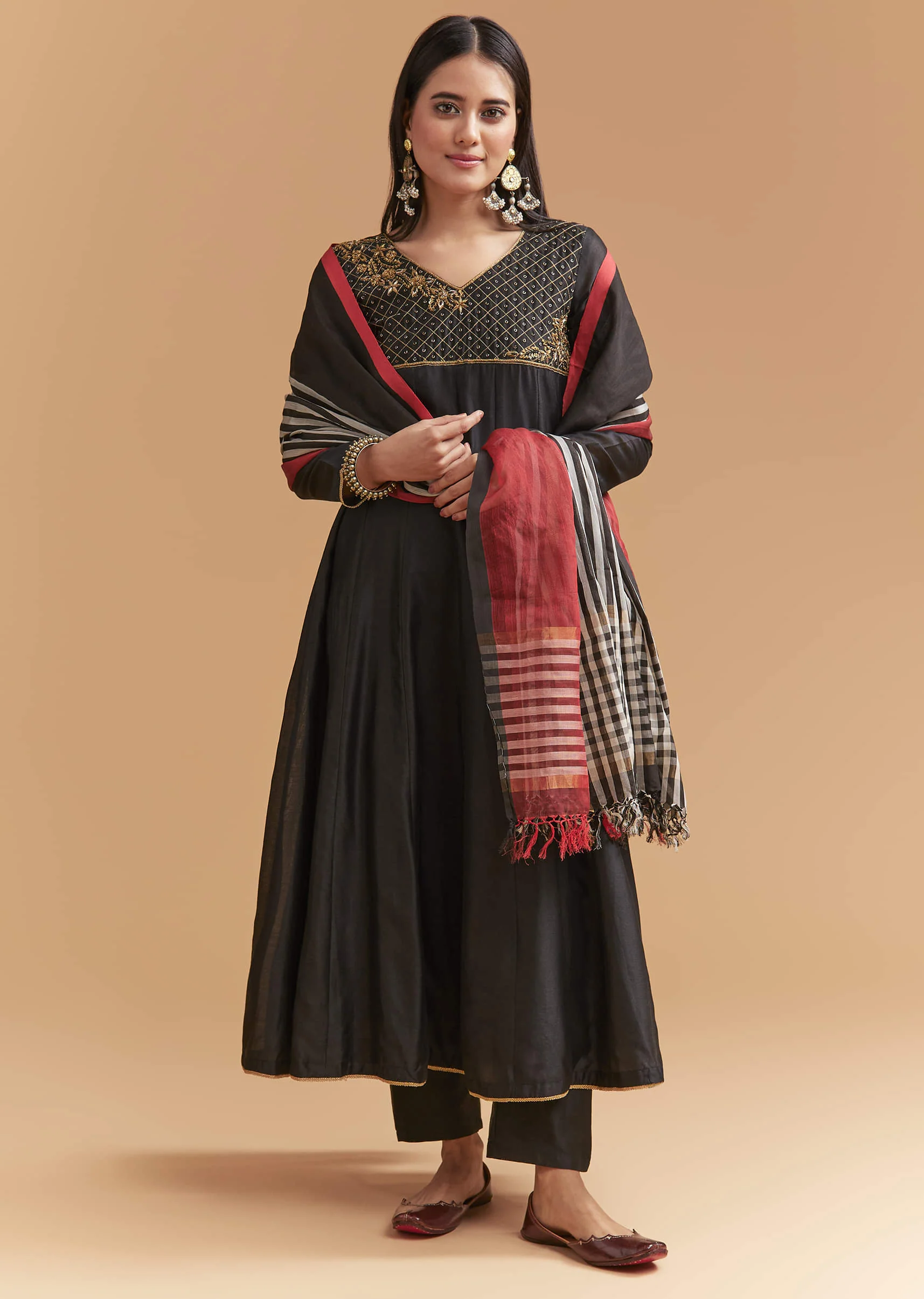 Black Chanderi Anarkali Suit With Zari And Sequins Embroidery - Image 3