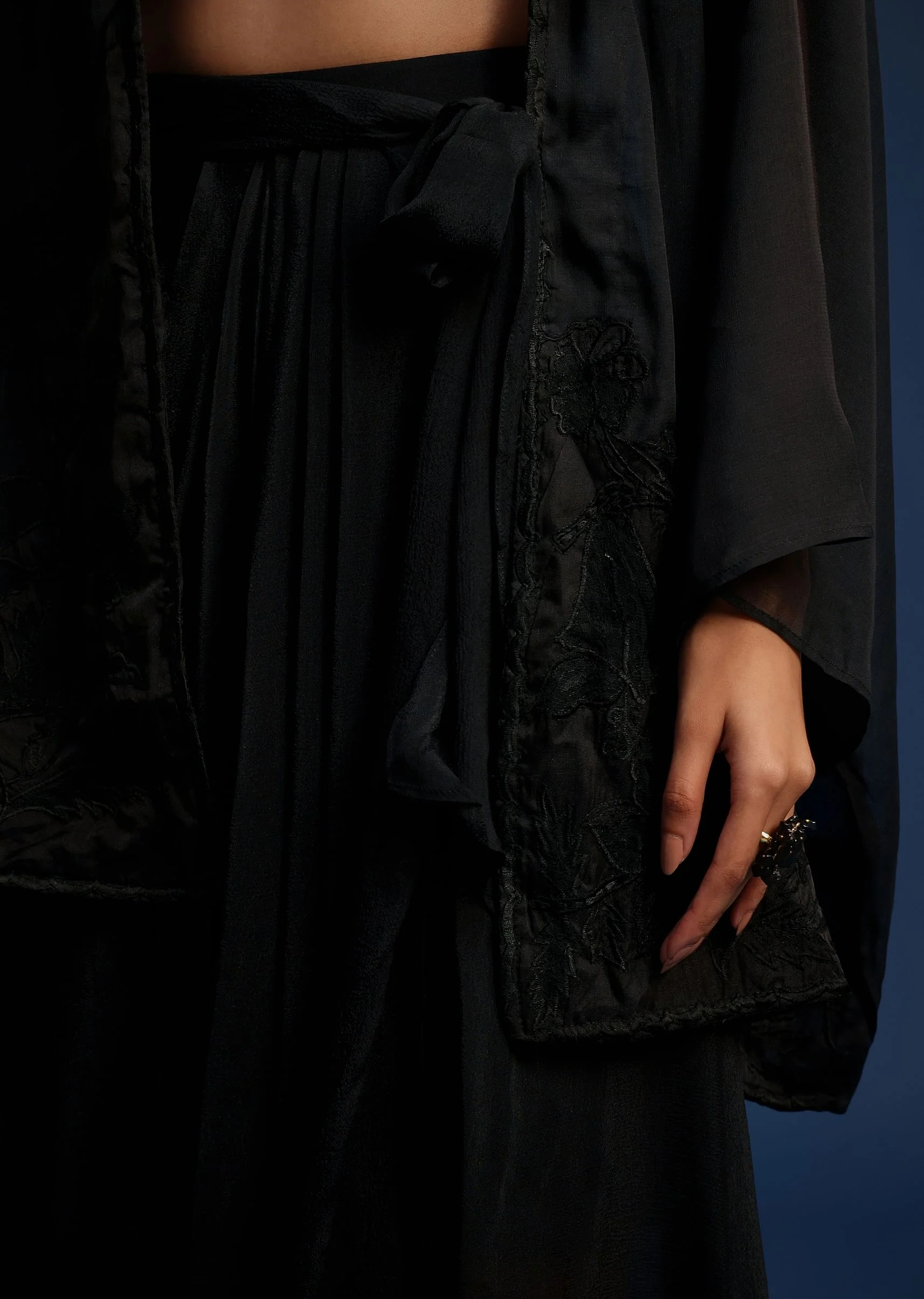 Black Chiffon Asymmetrical Skirt And Jacket Set - Image 5