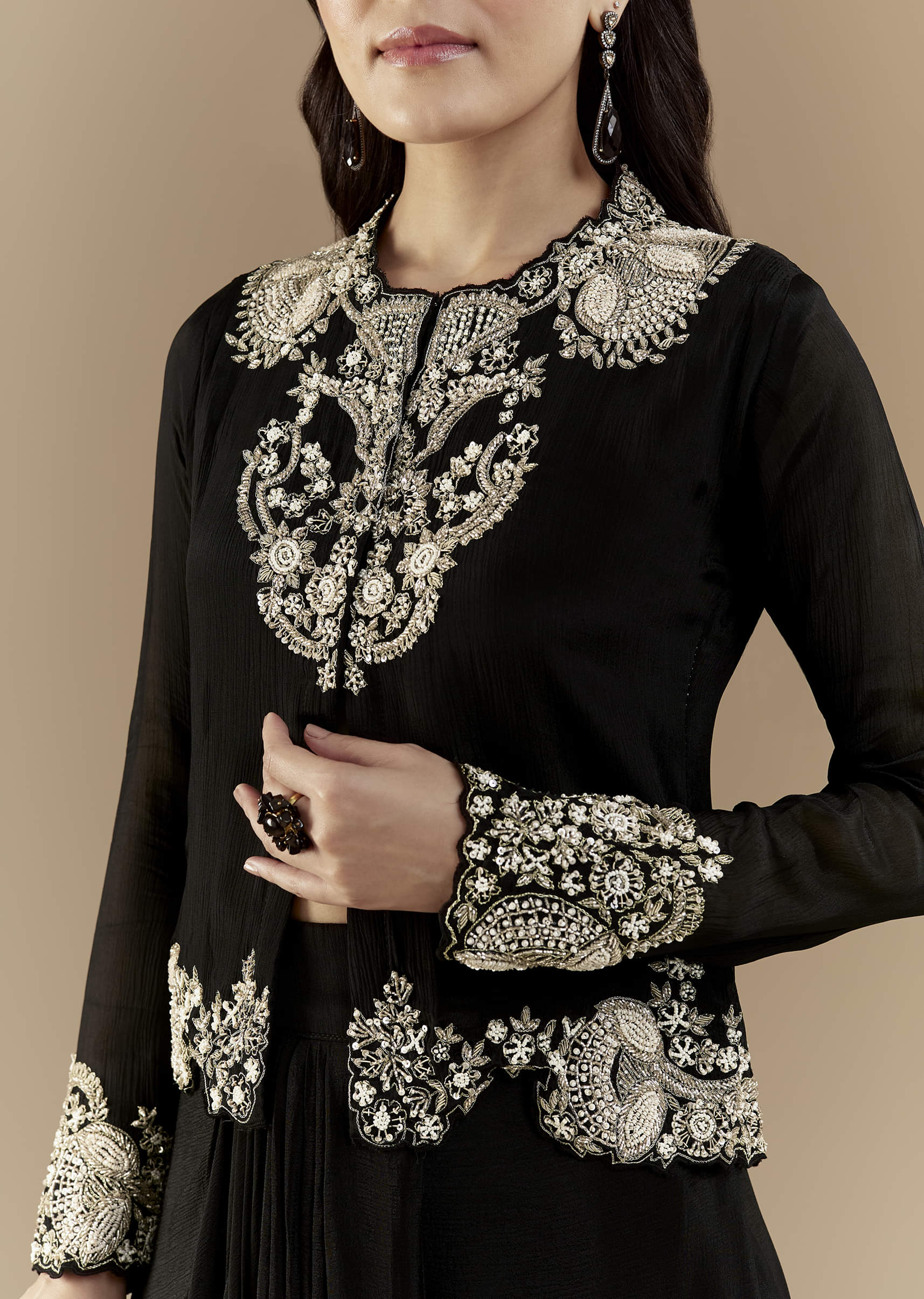 Black Chinon Crop Top and Skirt Set - Image 2