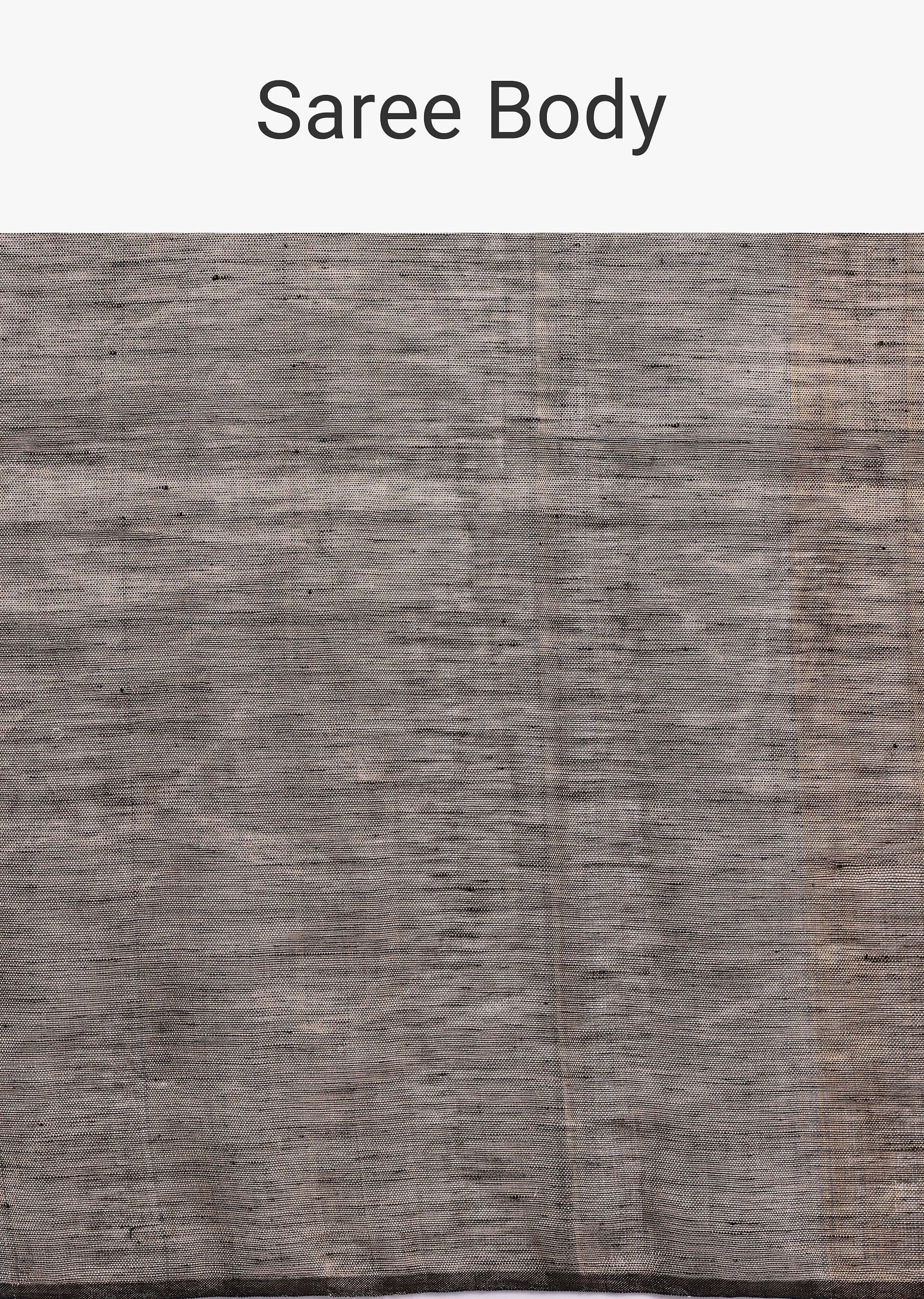 Black Coloblock Linen Tissue Woven Saree - Image 9