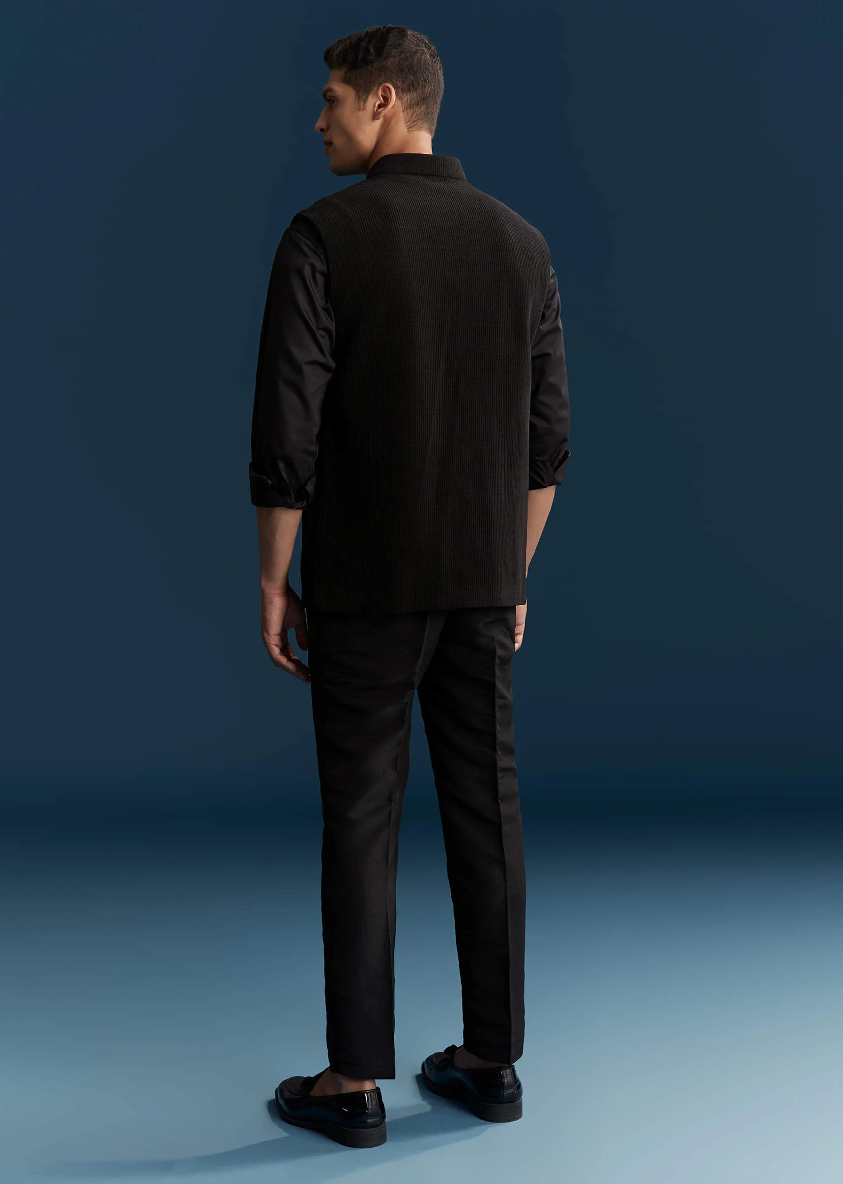 Black Corduroy Shirt Jacket For Men With Embroidery - Image 6