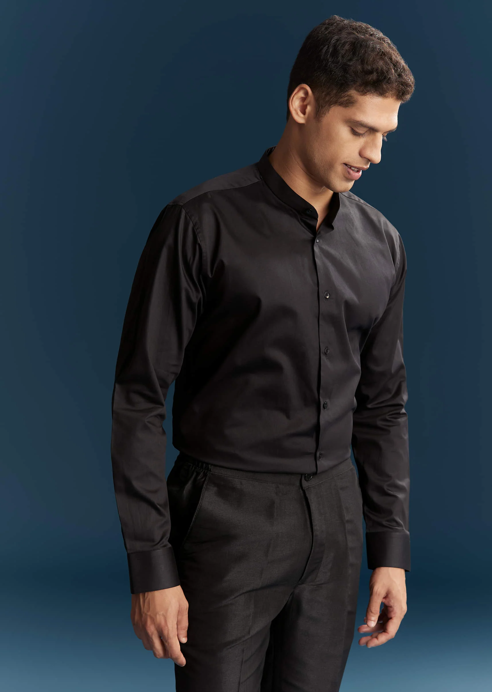 Black Corduroy Shirt Jacket For Men With Embroidery - Image 7