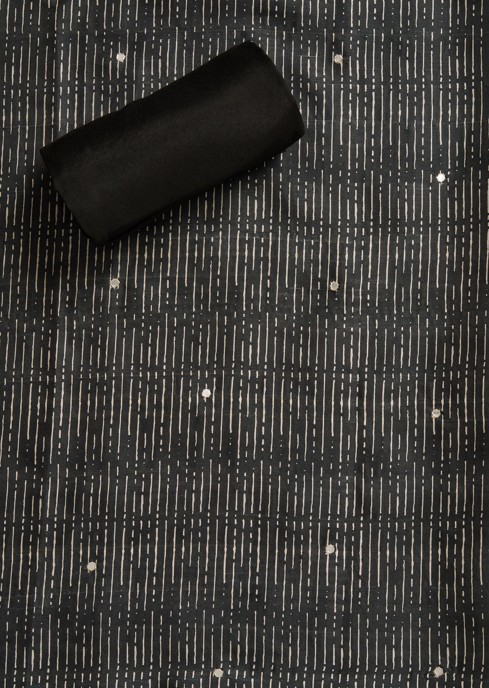 Black Cotton Printed Unstitched Suit - Image 3