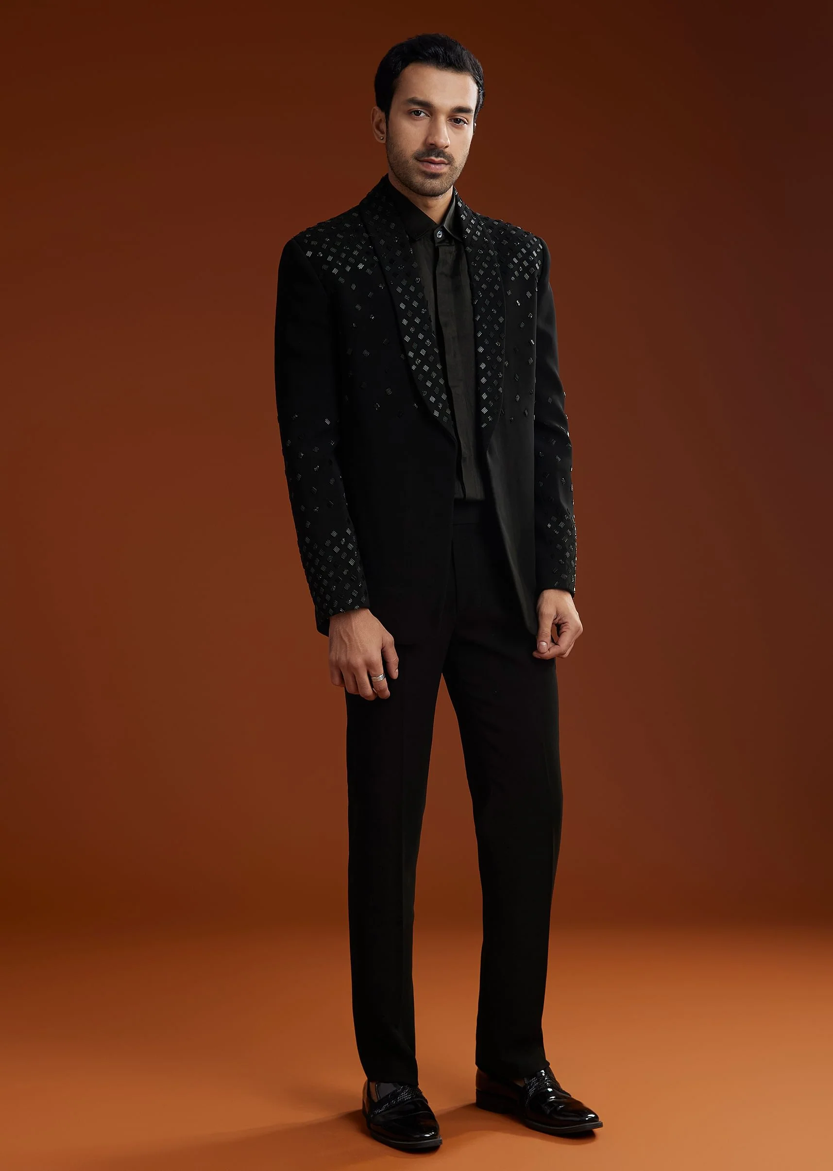 Black Cotton Satin Suit Set With Hand Embroidery - Image 2