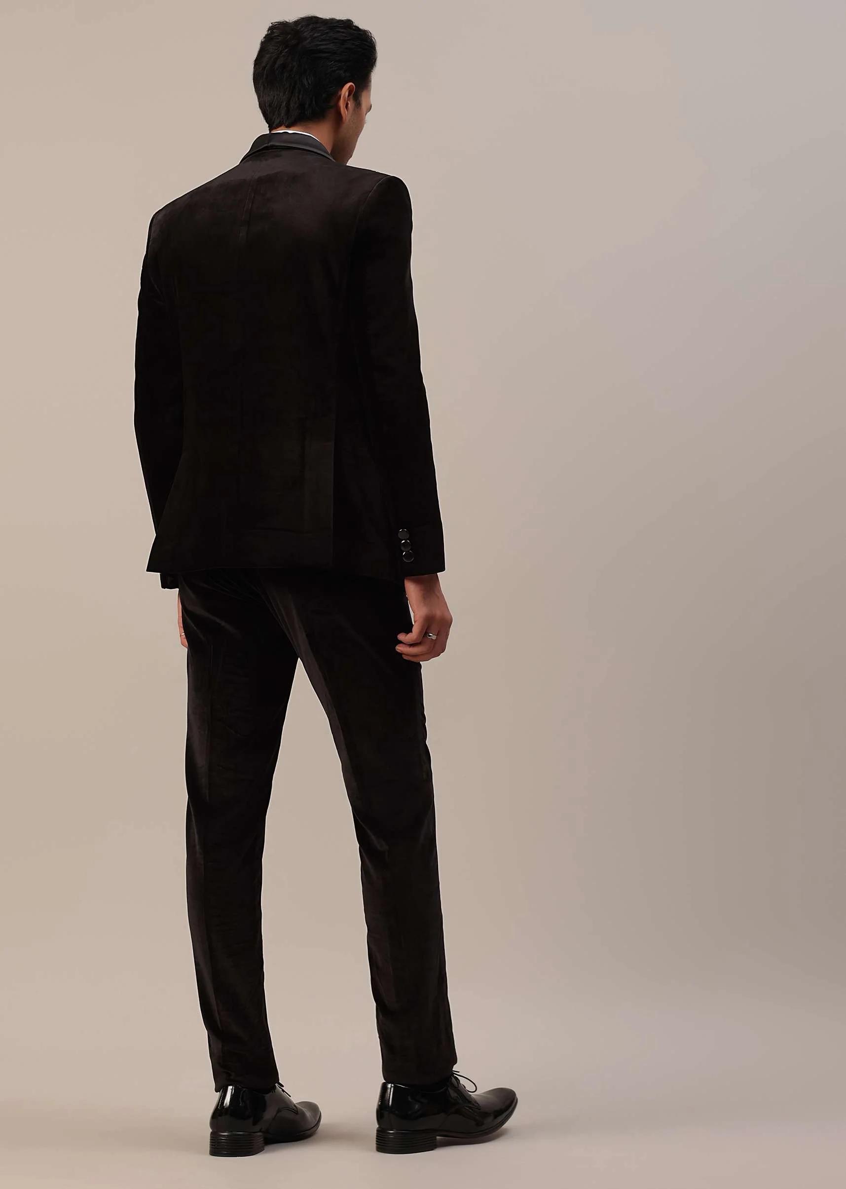 Black Crystal Handwork Tuxedo Set In Velvet - Image 6