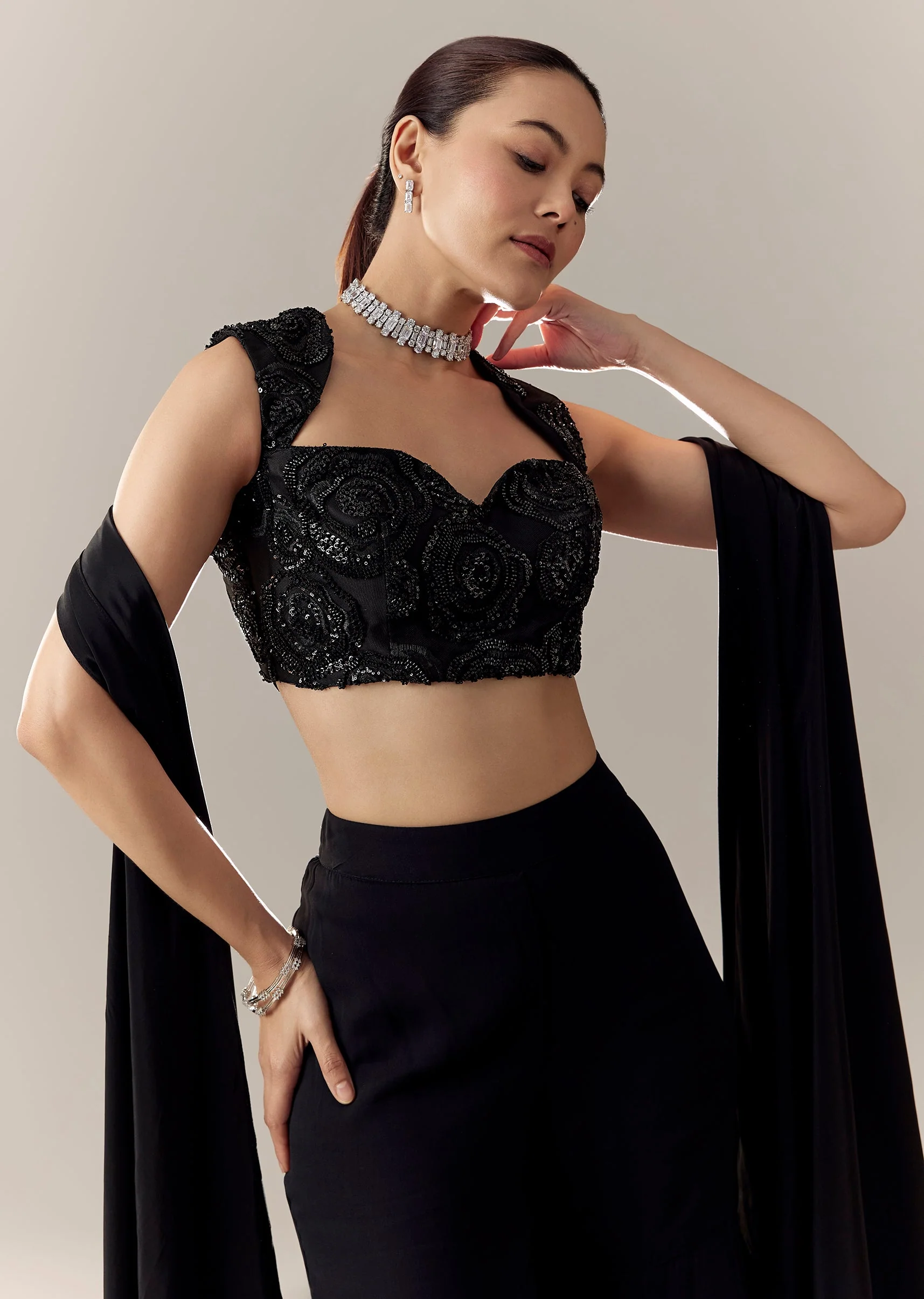 Black Cut Dana Fancy Neck Dori Blouse
