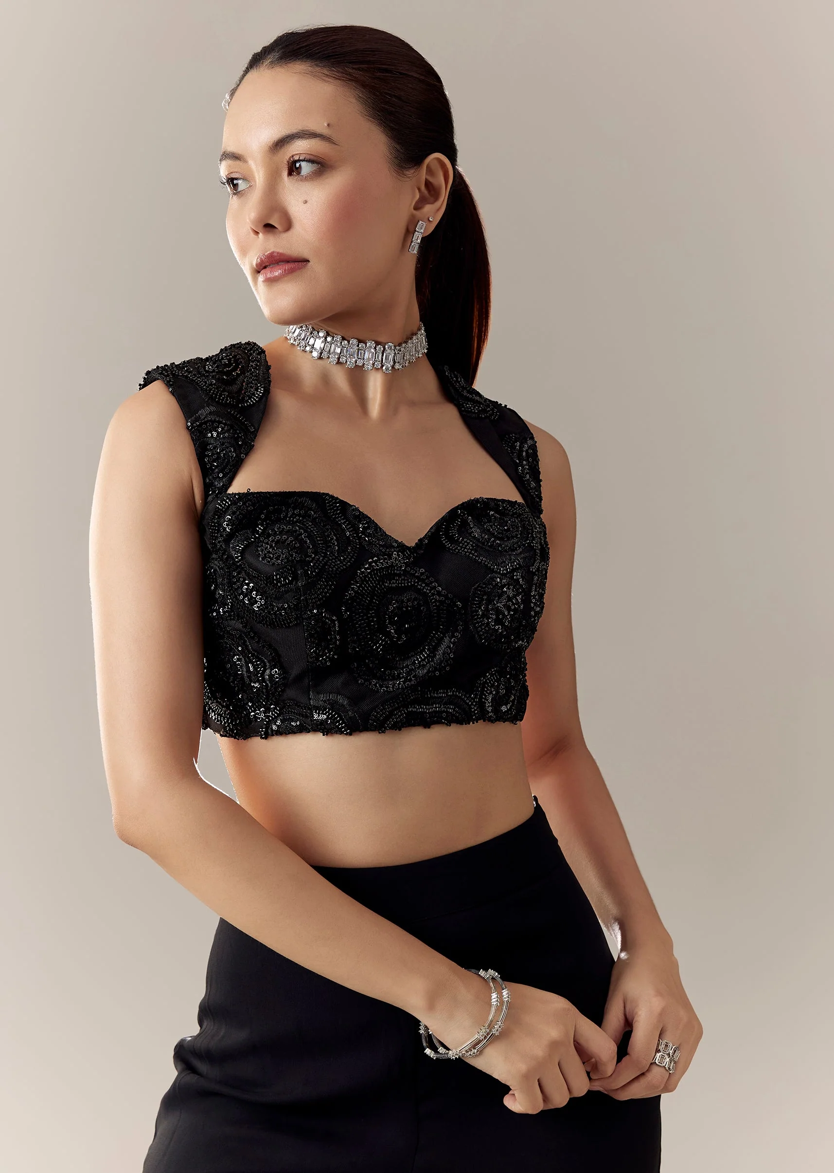 Black Cut Dana Fancy Neck Dori Blouse - Image 2