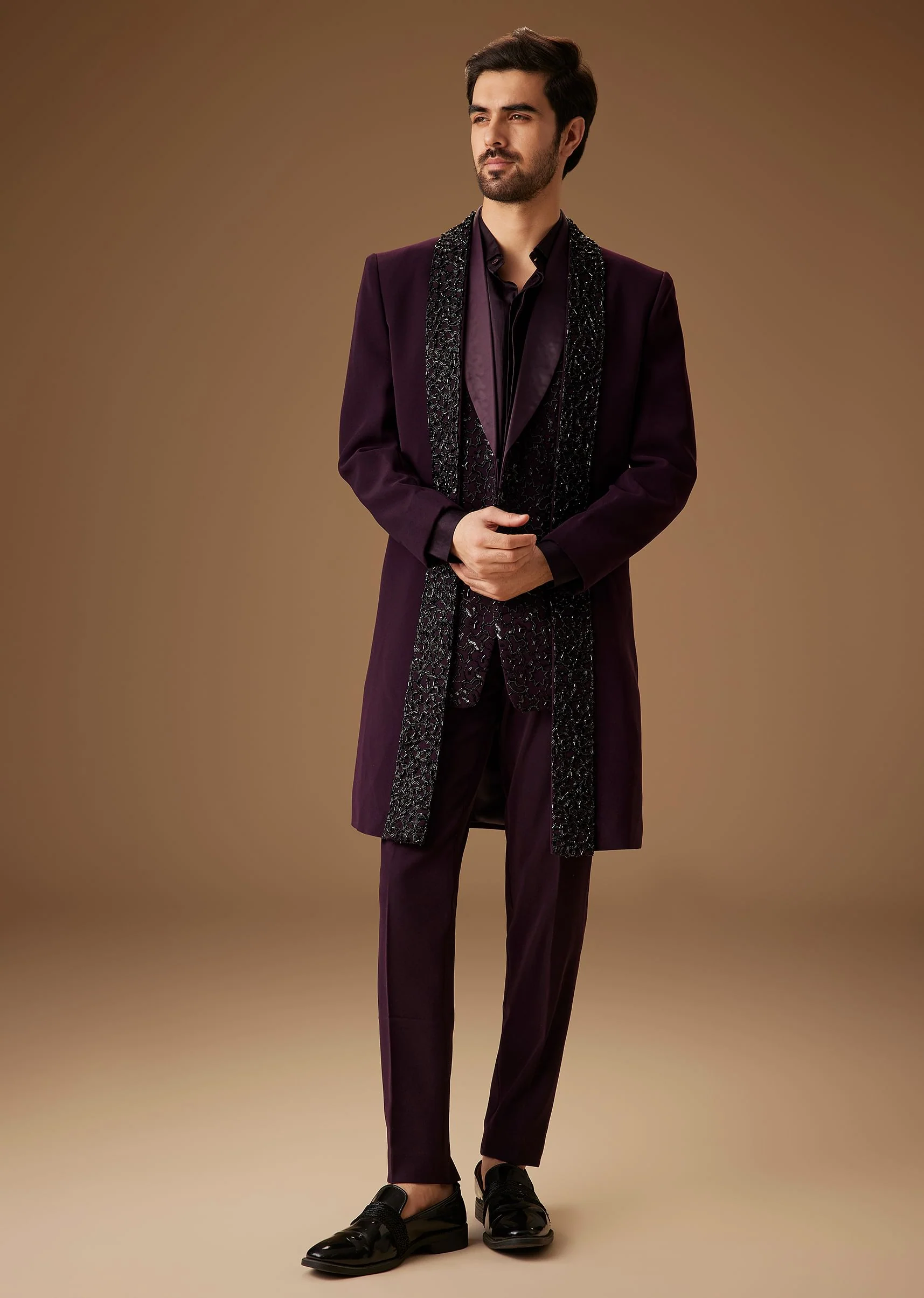 Black Cut Dana Work Indo Western Tuxedo - Image 2