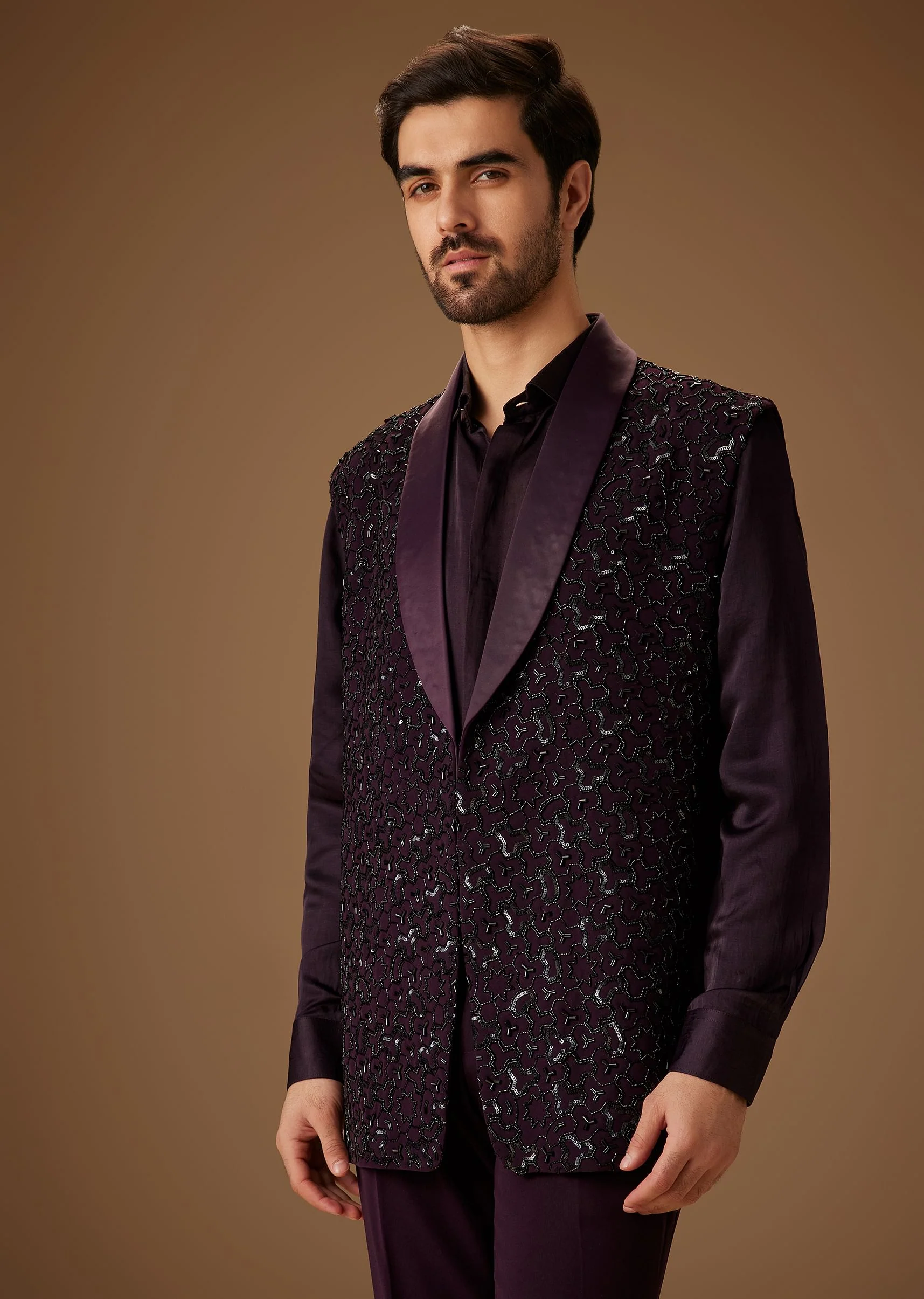 Black Cut Dana Work Indo Western Tuxedo - Image 3