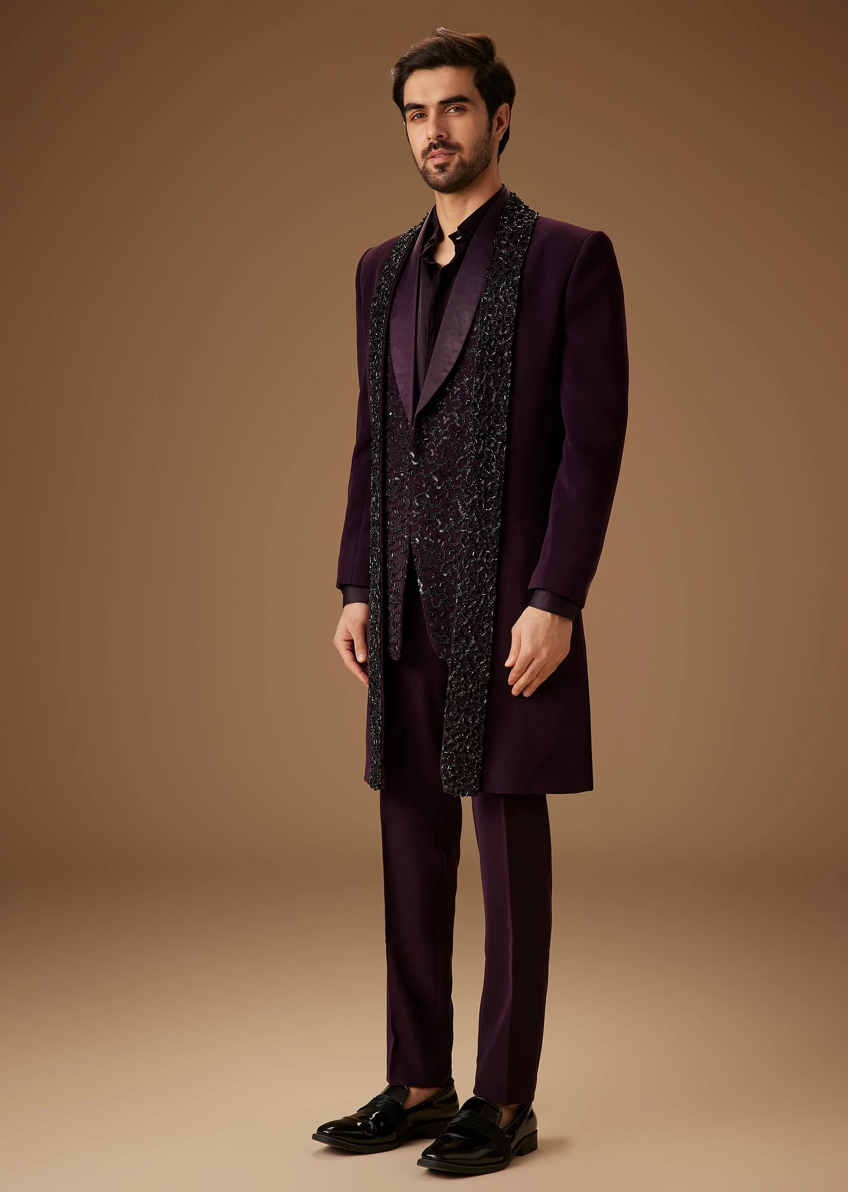 Black Cut Dana Work Indo Western Tuxedo - Image 4