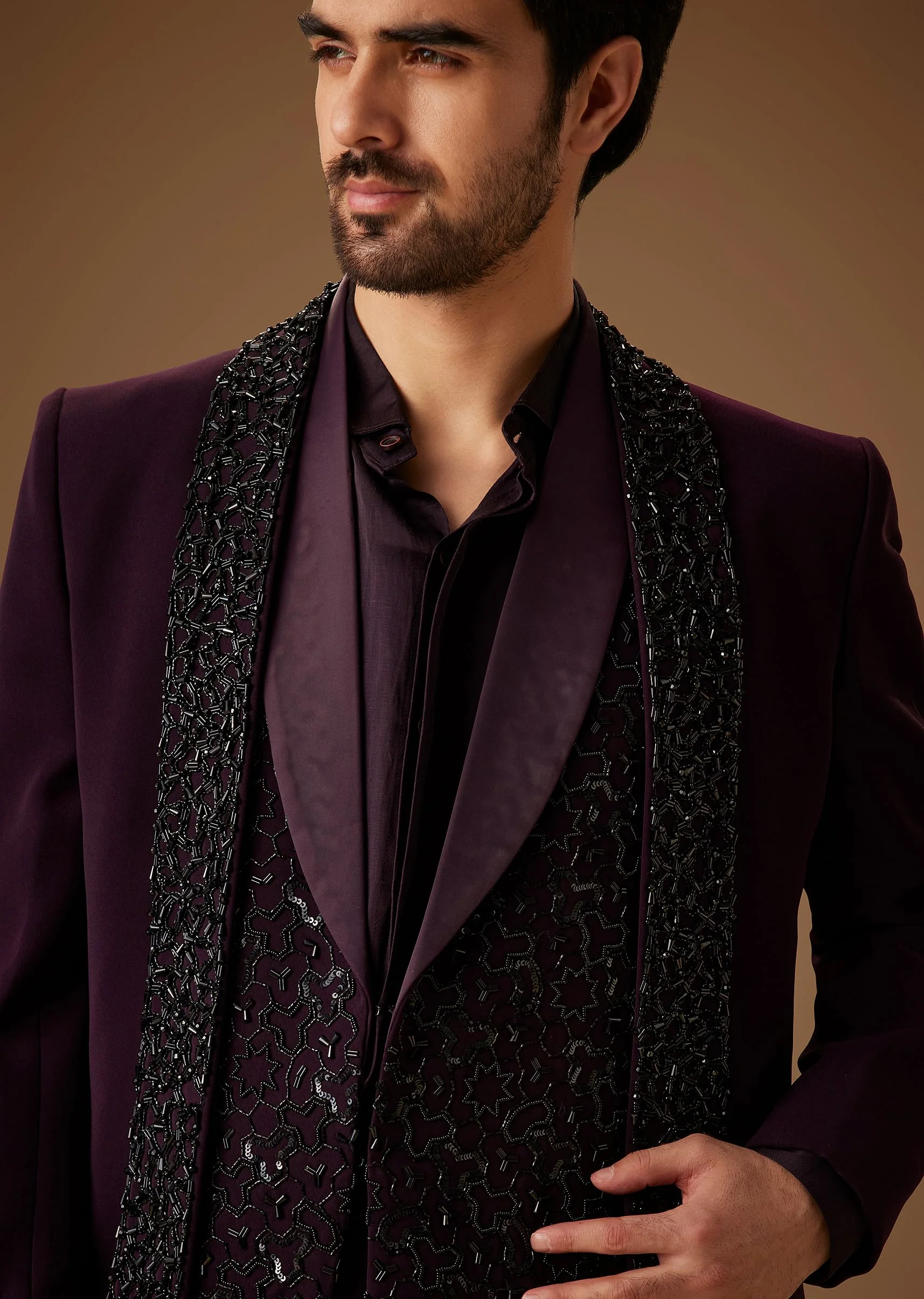 Black Cut Dana Work Indo Western Tuxedo - Image 5