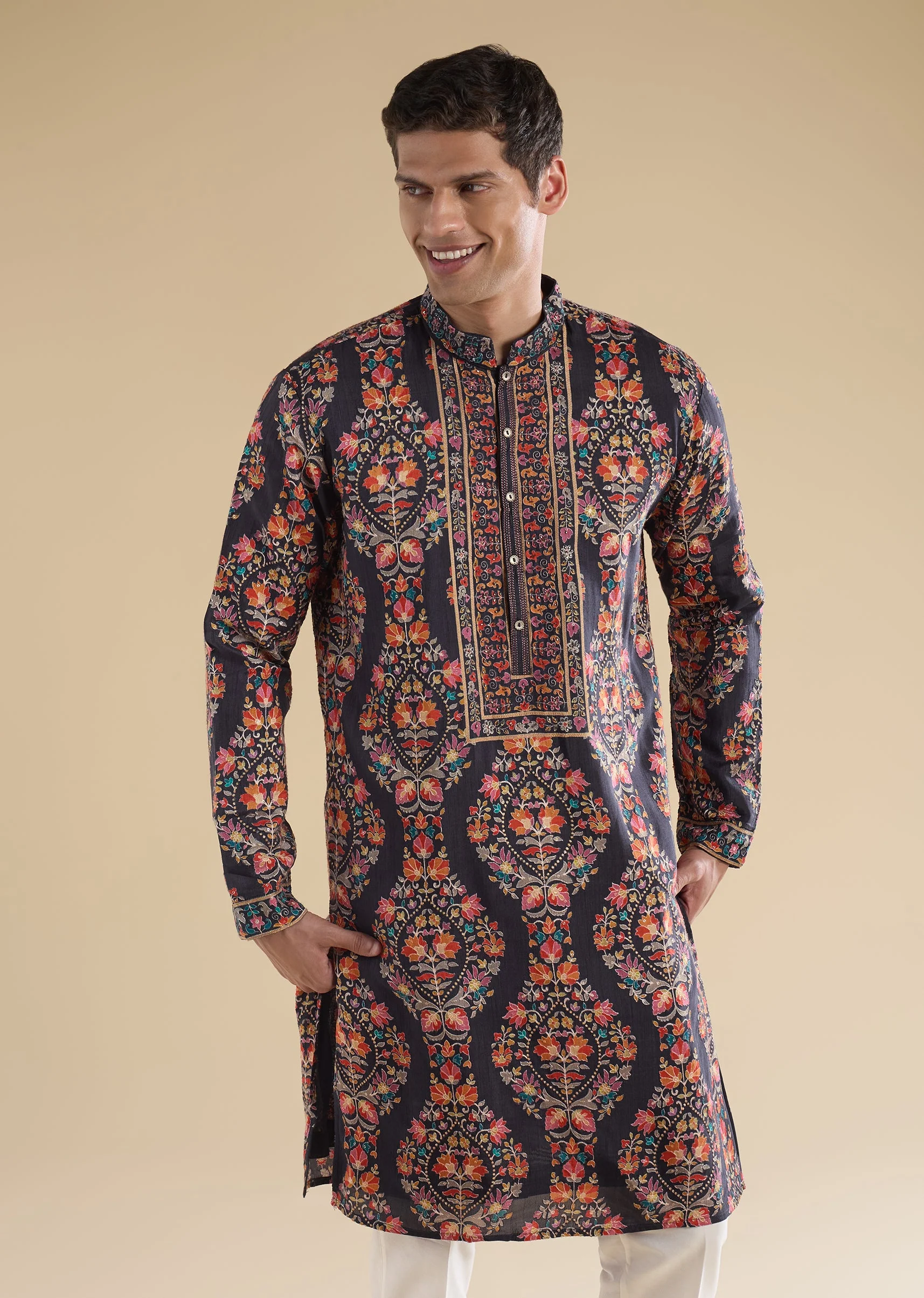 Black Cutdana Detail Kurta Set - Image 4