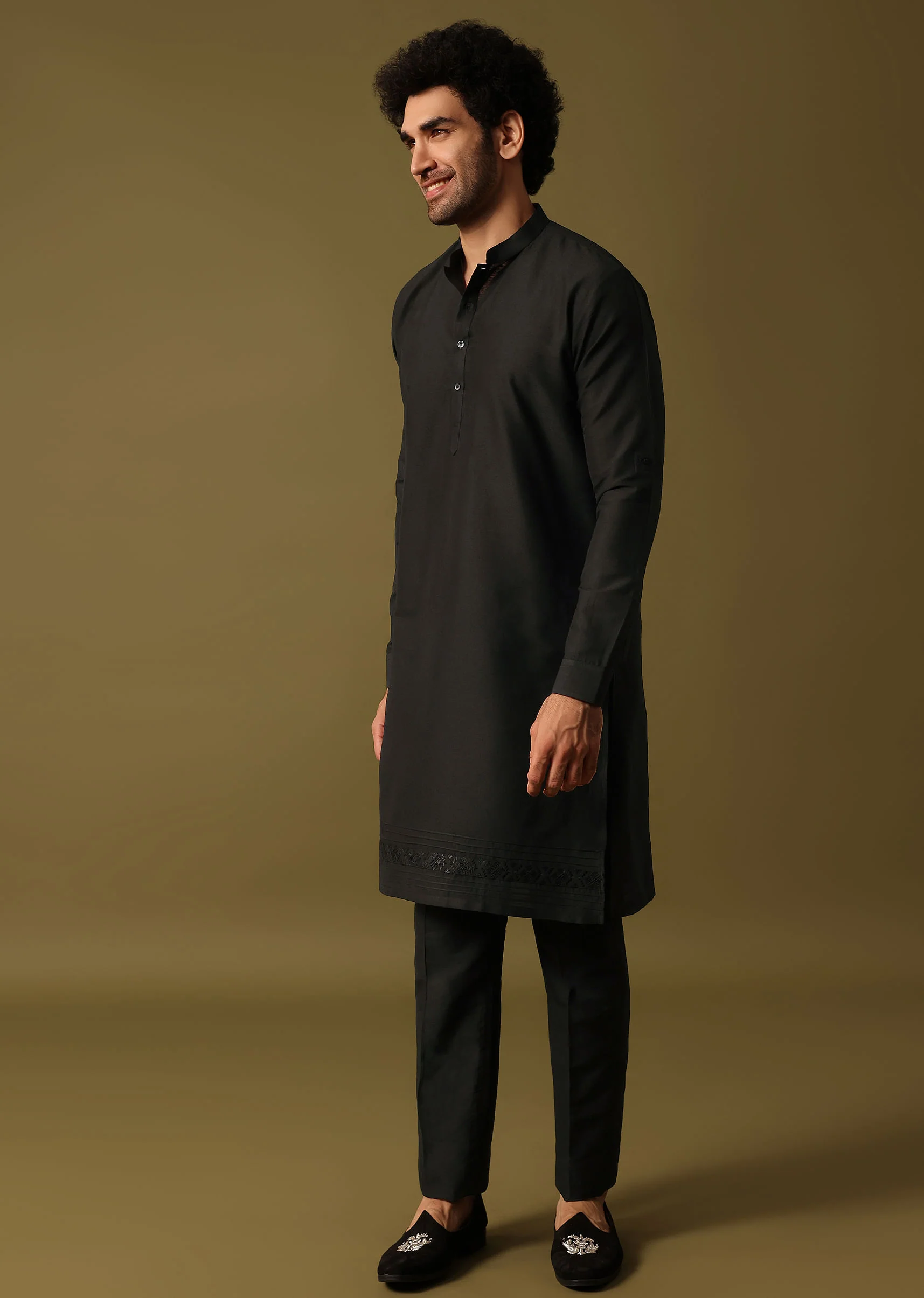 Black Cutdana Embroidered Kurta Jacket Set - Image 6