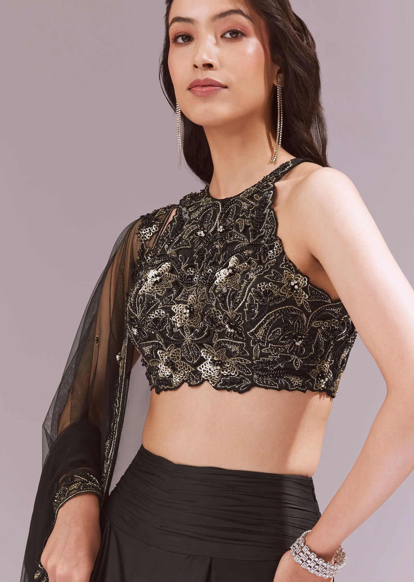 Black Cutwork Lehenga Set With Dupatta - Image 3
