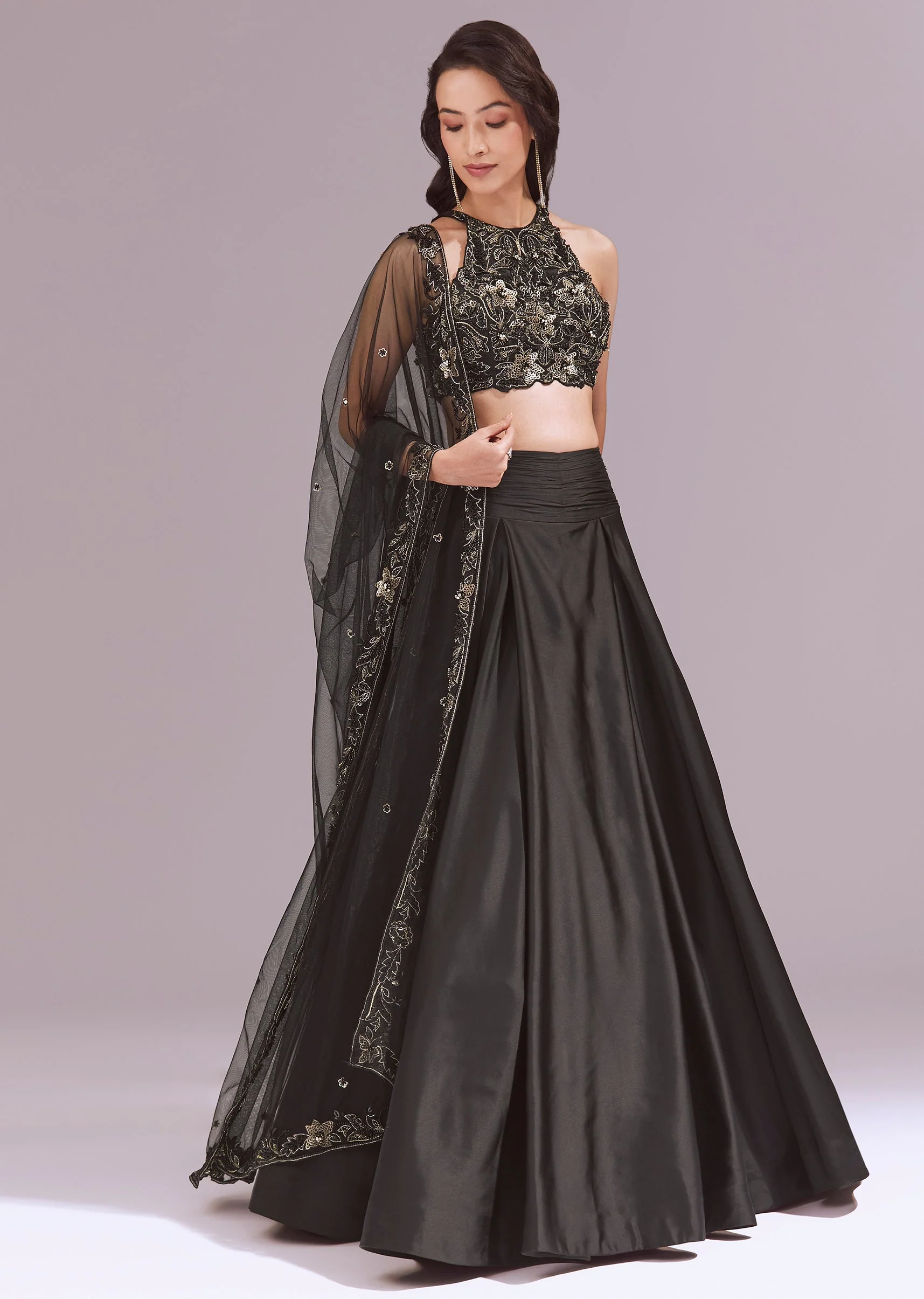 Black Cutwork Lehenga Set With Dupatta - Image 4