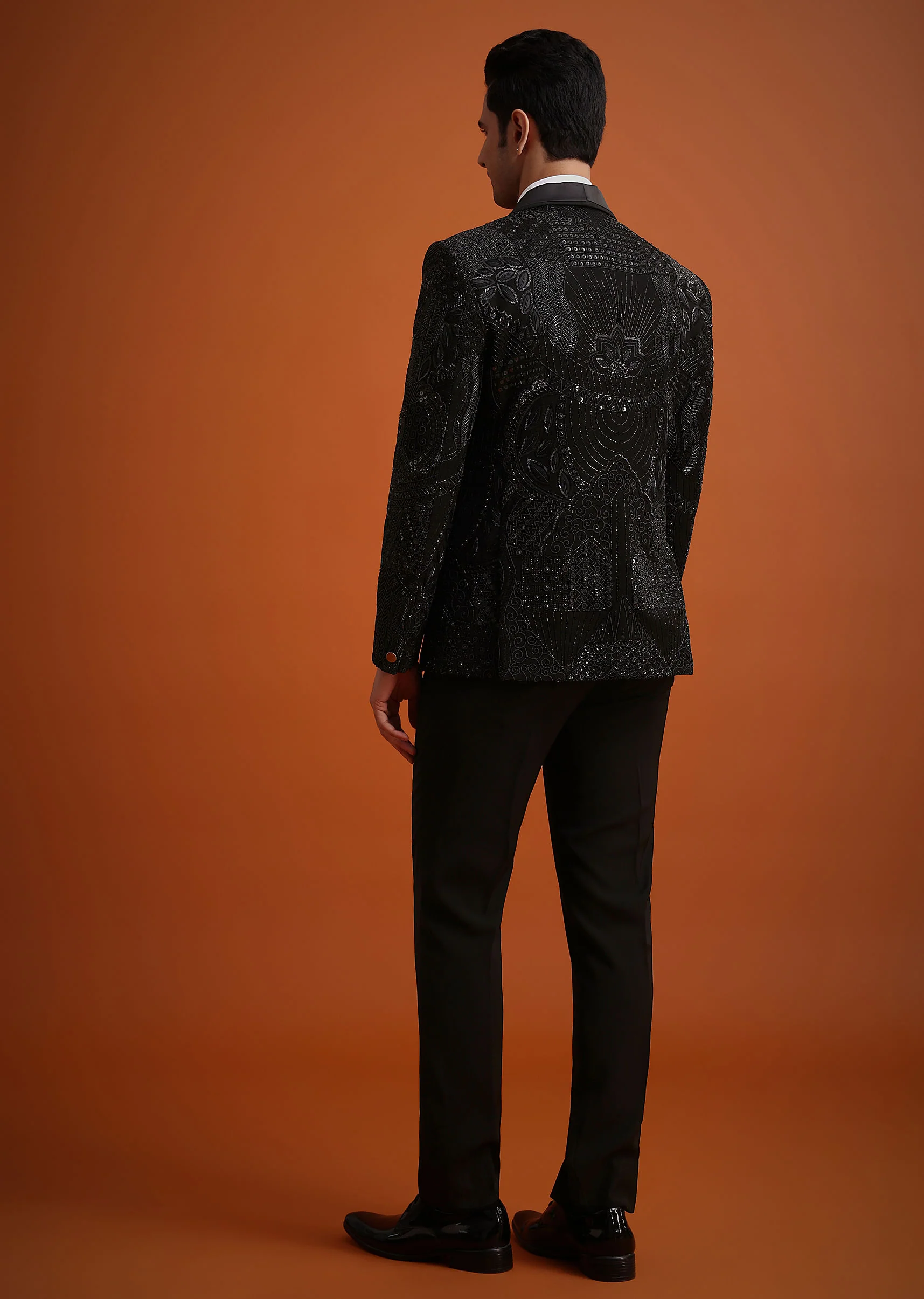 Black Cutwork Stone Embellished Tuxedo Set - Image 5
