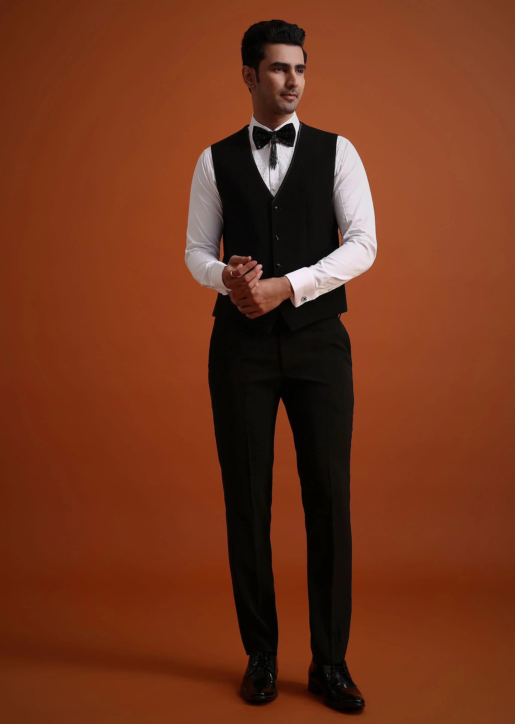 Black Cutwork Stone Embellished Tuxedo Set - Image 6