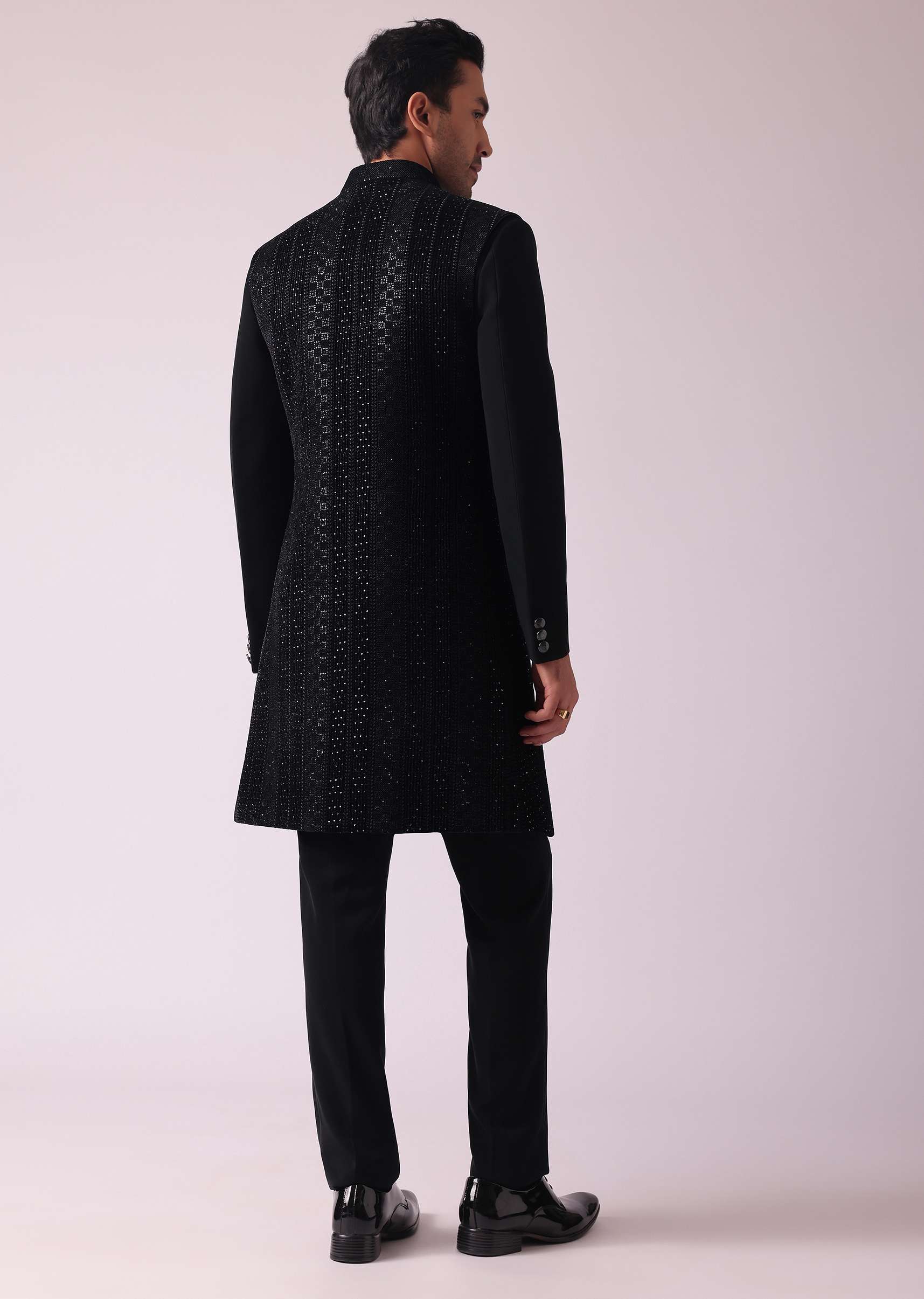 Black Embellished Indowestern In Suiting Fabric - Image 10