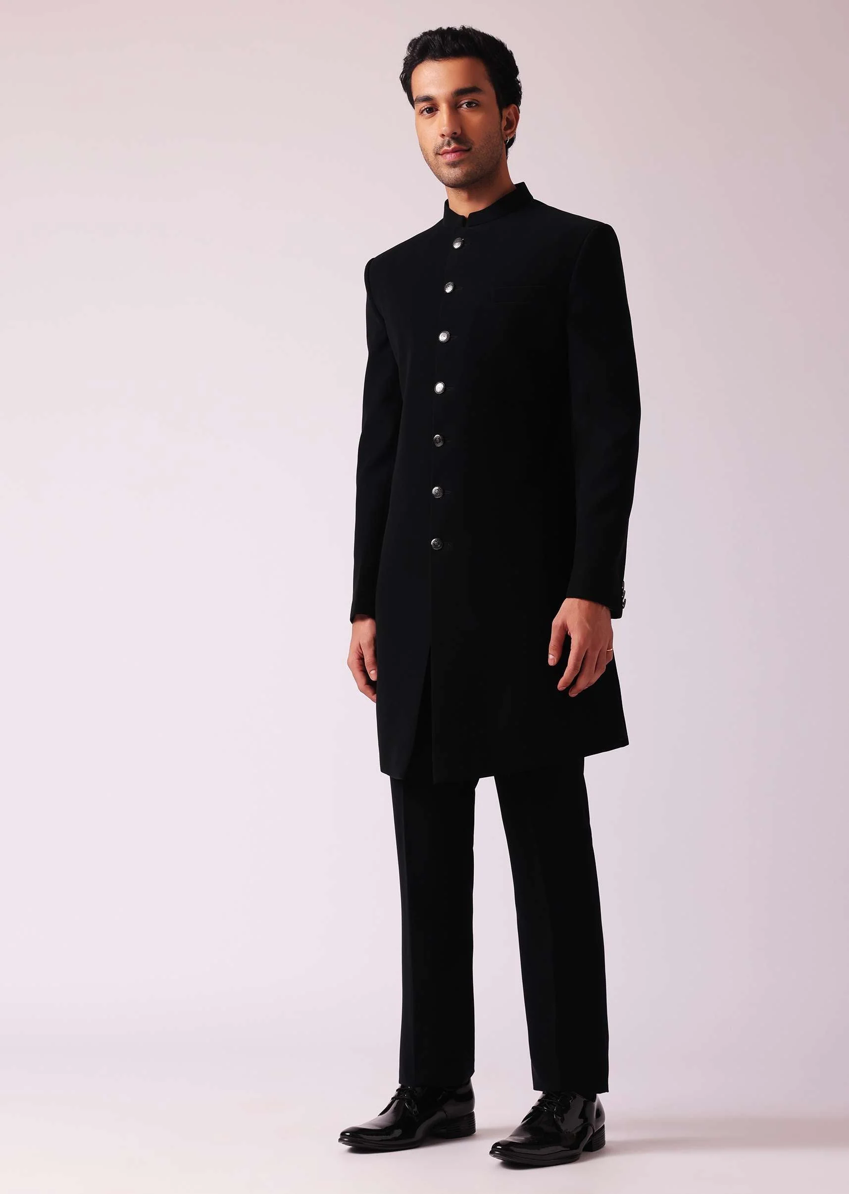 Black Embellished Indowestern In Suiting Fabric - Image 11