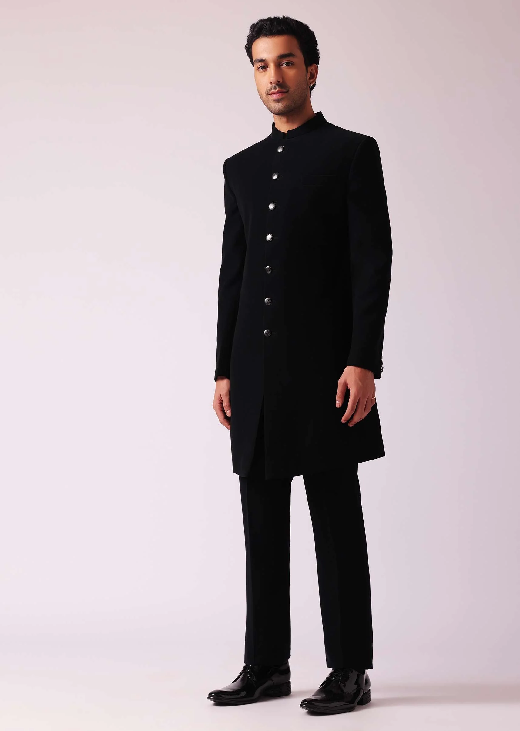 Black Embellished Indowestern In Suiting Fabric - Image 12