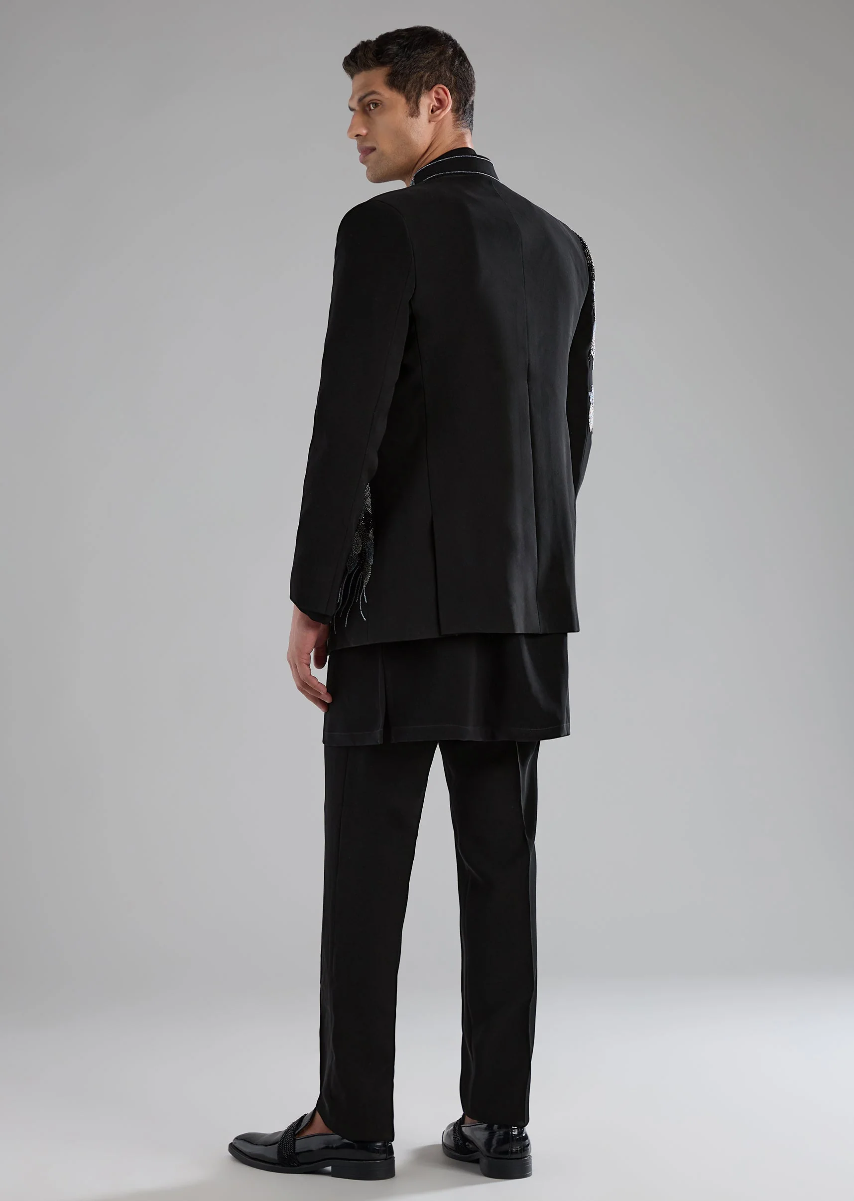 Black Embellished Jodhpuri Kurta Set with Resham Work - Image 5