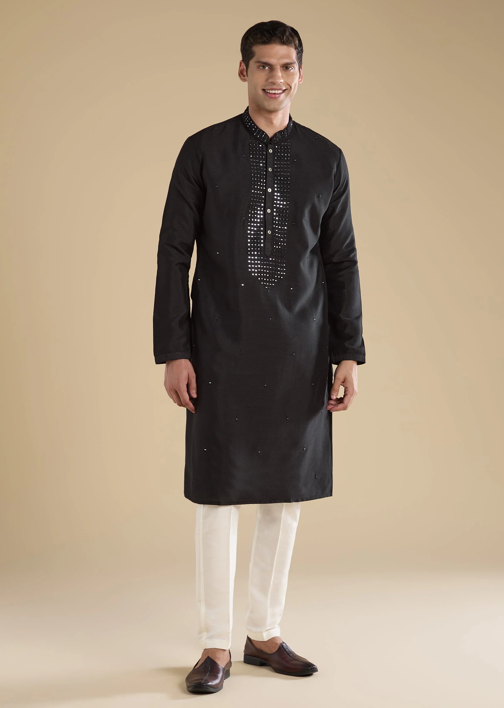 Black Embellished Kurta Sets And Pants - Image 2
