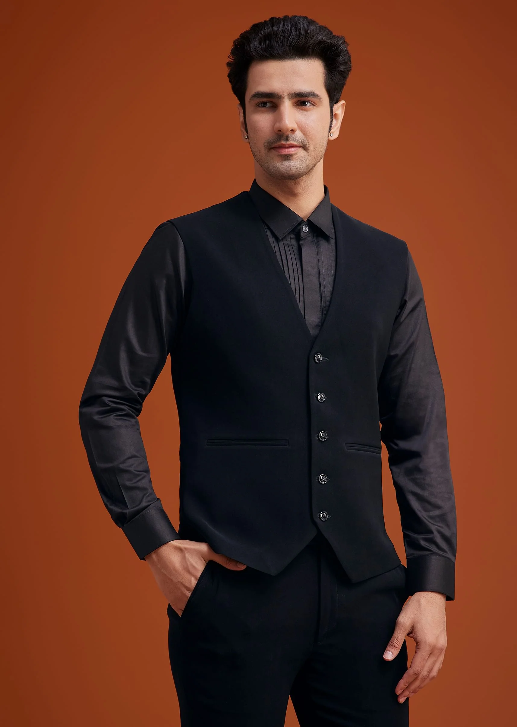 Black Embroidered Floral Tuxedo Set - Image 6
