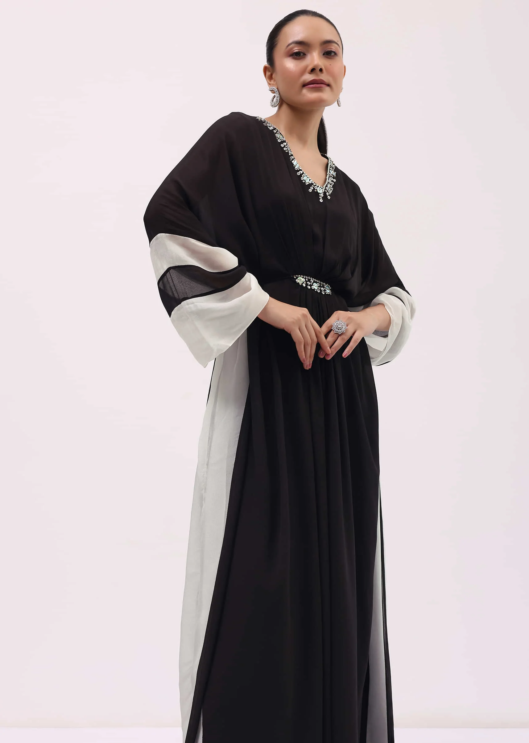 Black Embroidered Georgette Kaftaan Gown - Image 2