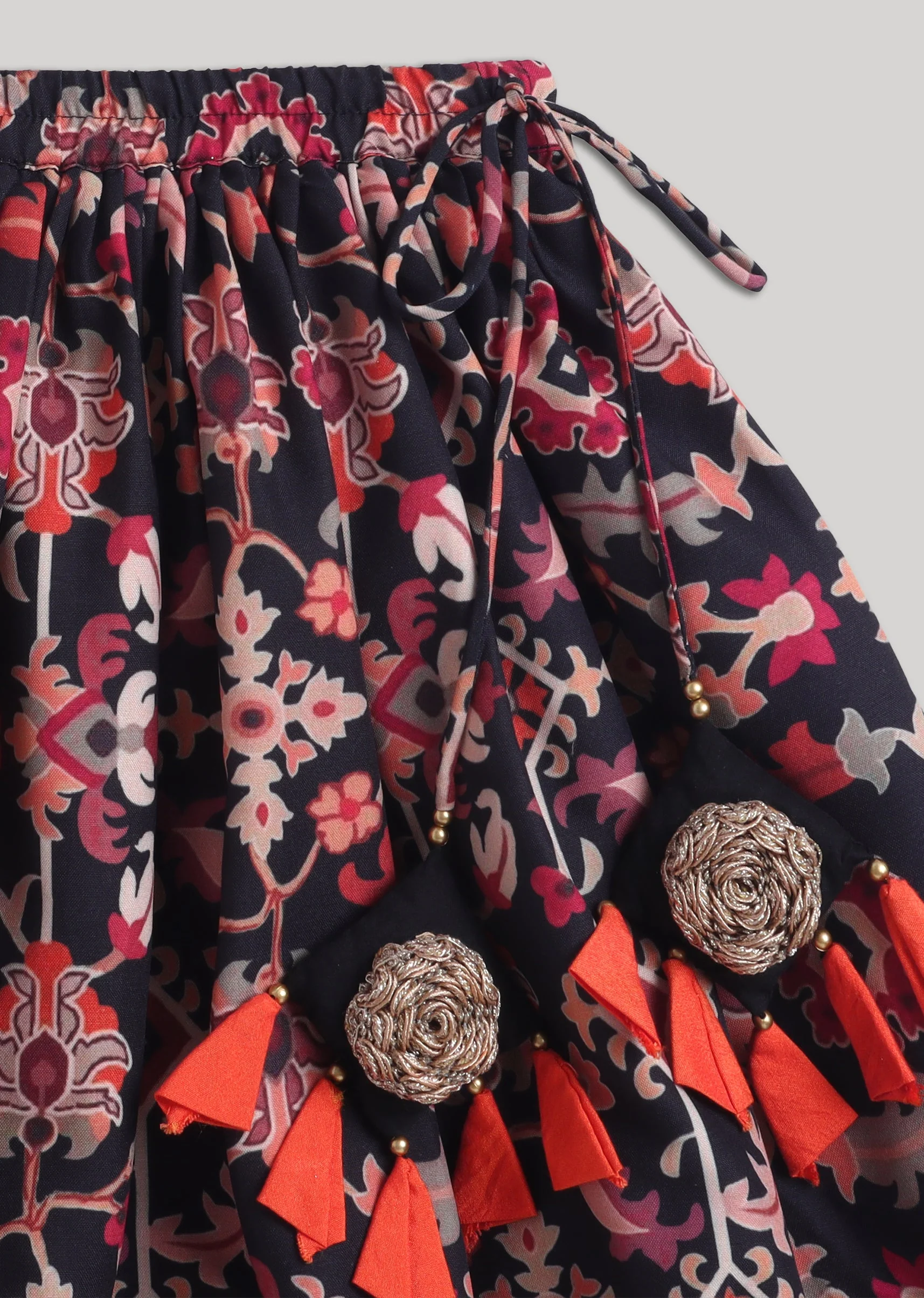 Black Embroidered Girls Lehenga Set - Image 7