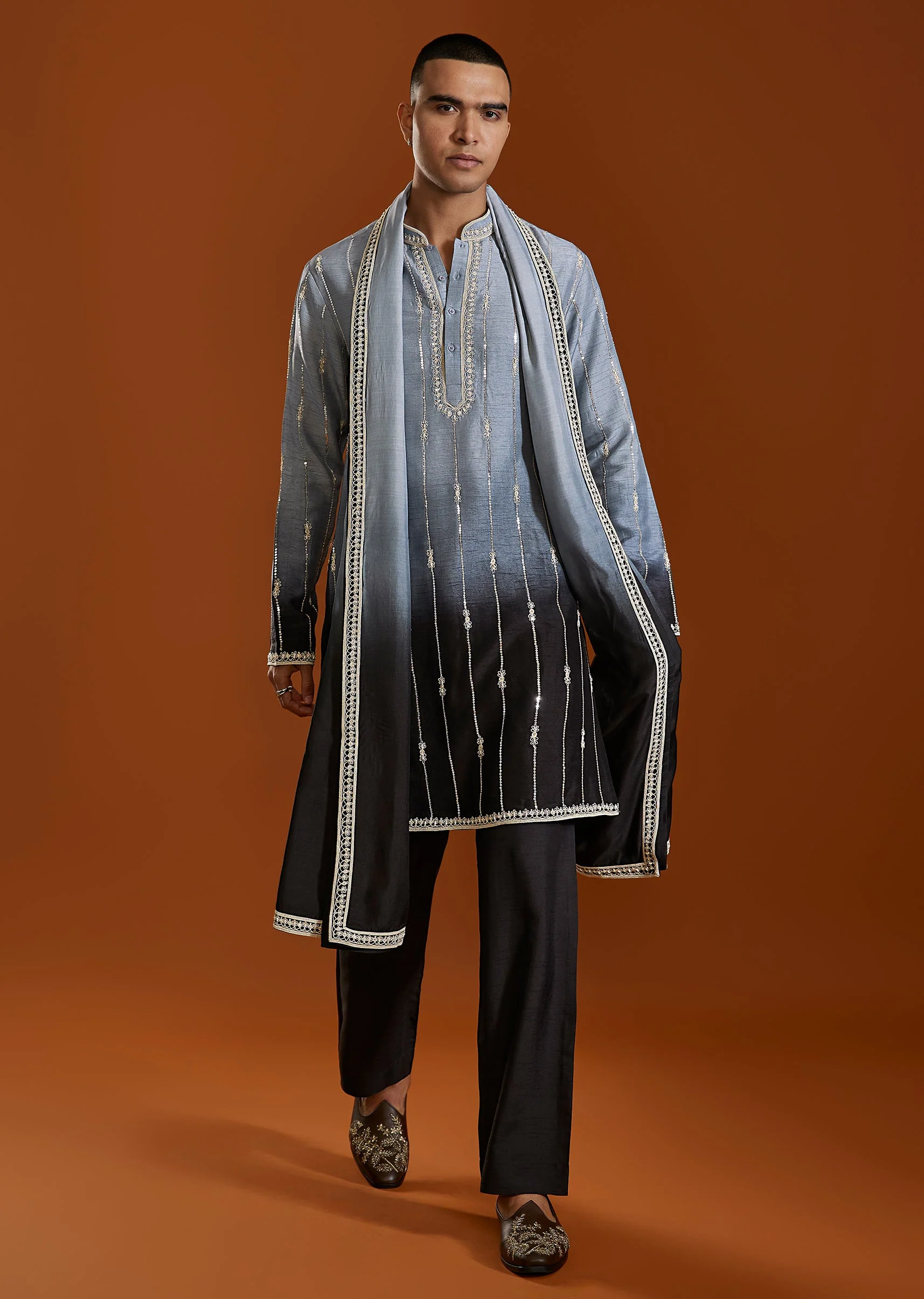Black Embroidered Kurta Set With Dupatta - Image 3