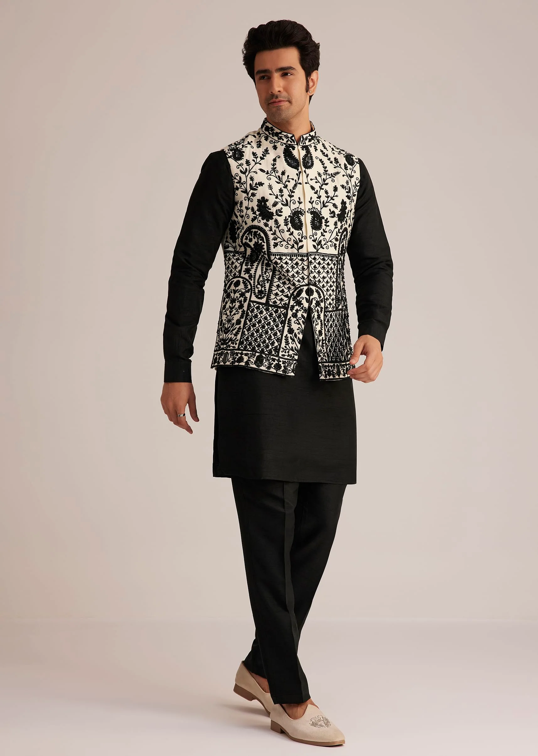Black Embroidered Nehru Jacket Set - Image 2