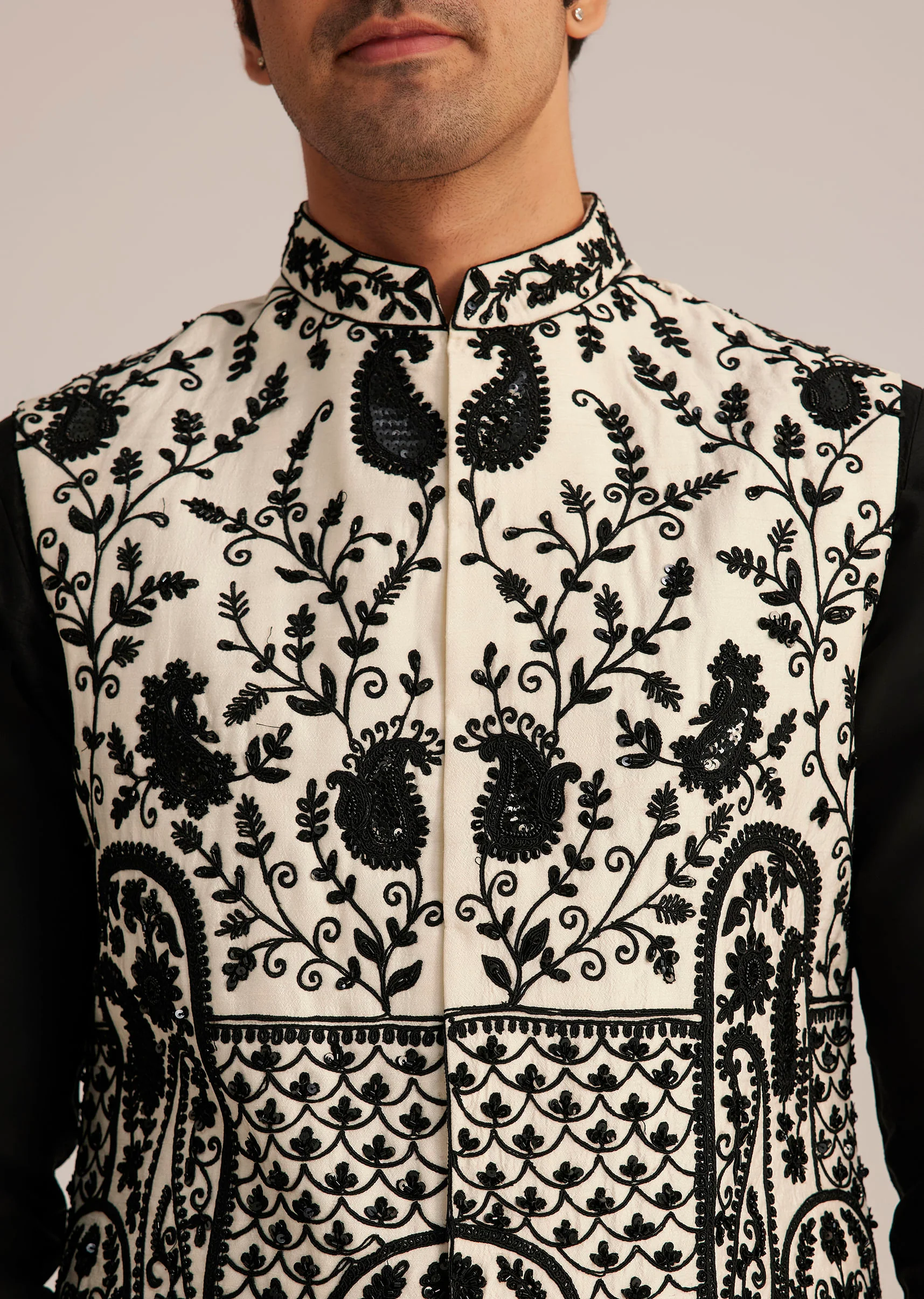Black Embroidered Nehru Jacket Set - Image 3