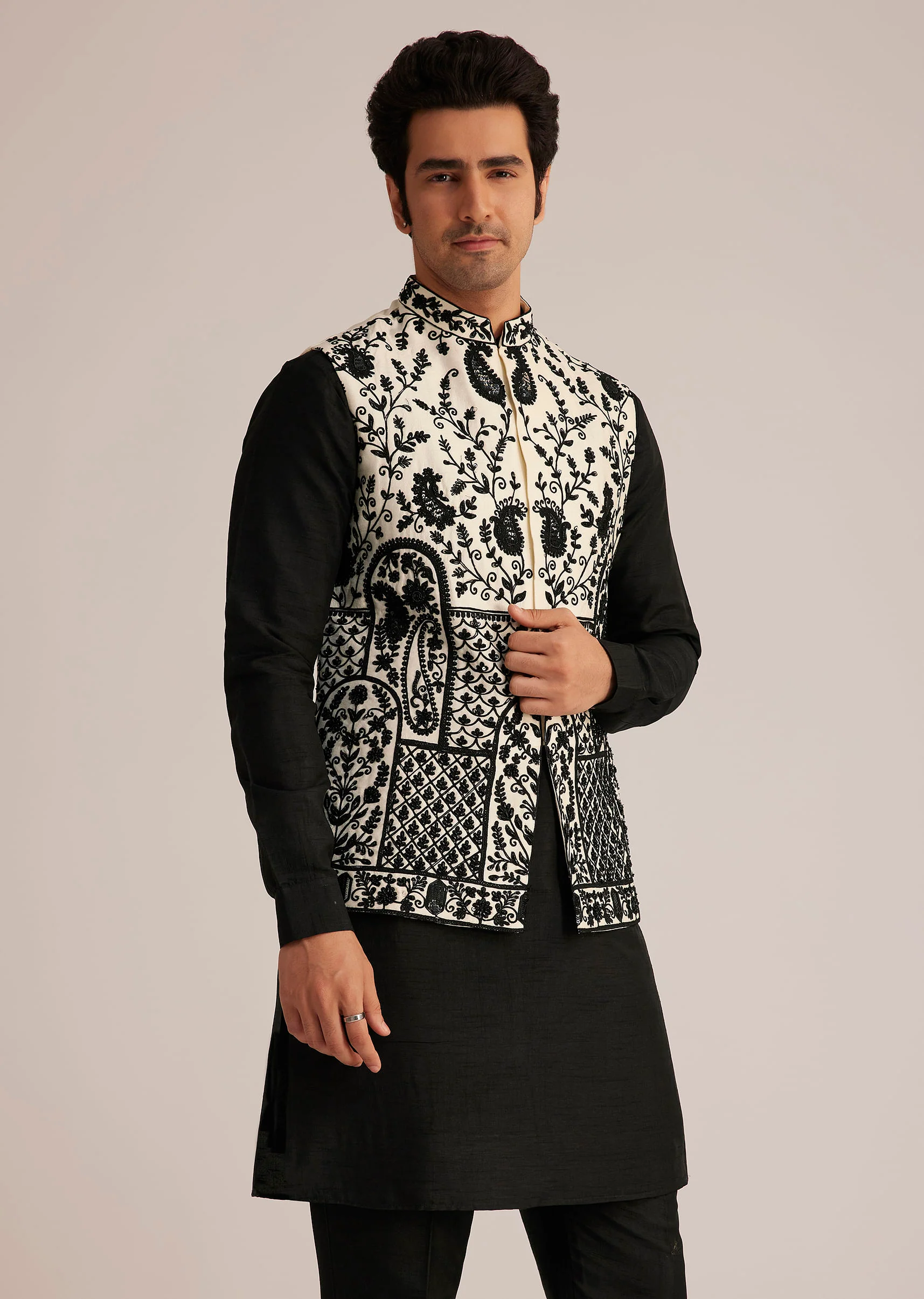 Black Embroidered Nehru Jacket Set - Image 4