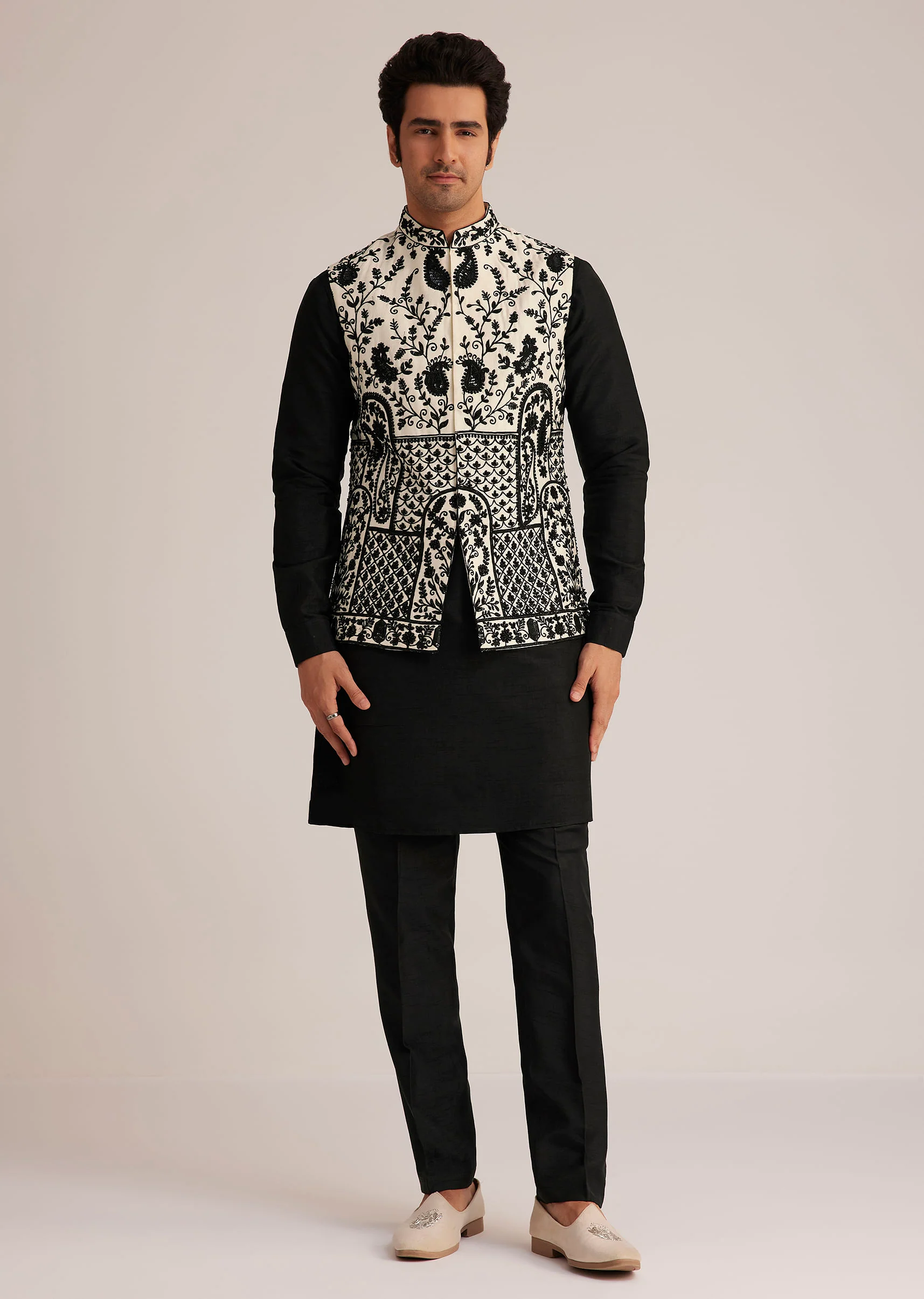 Black Embroidered Nehru Jacket Set - Image 5