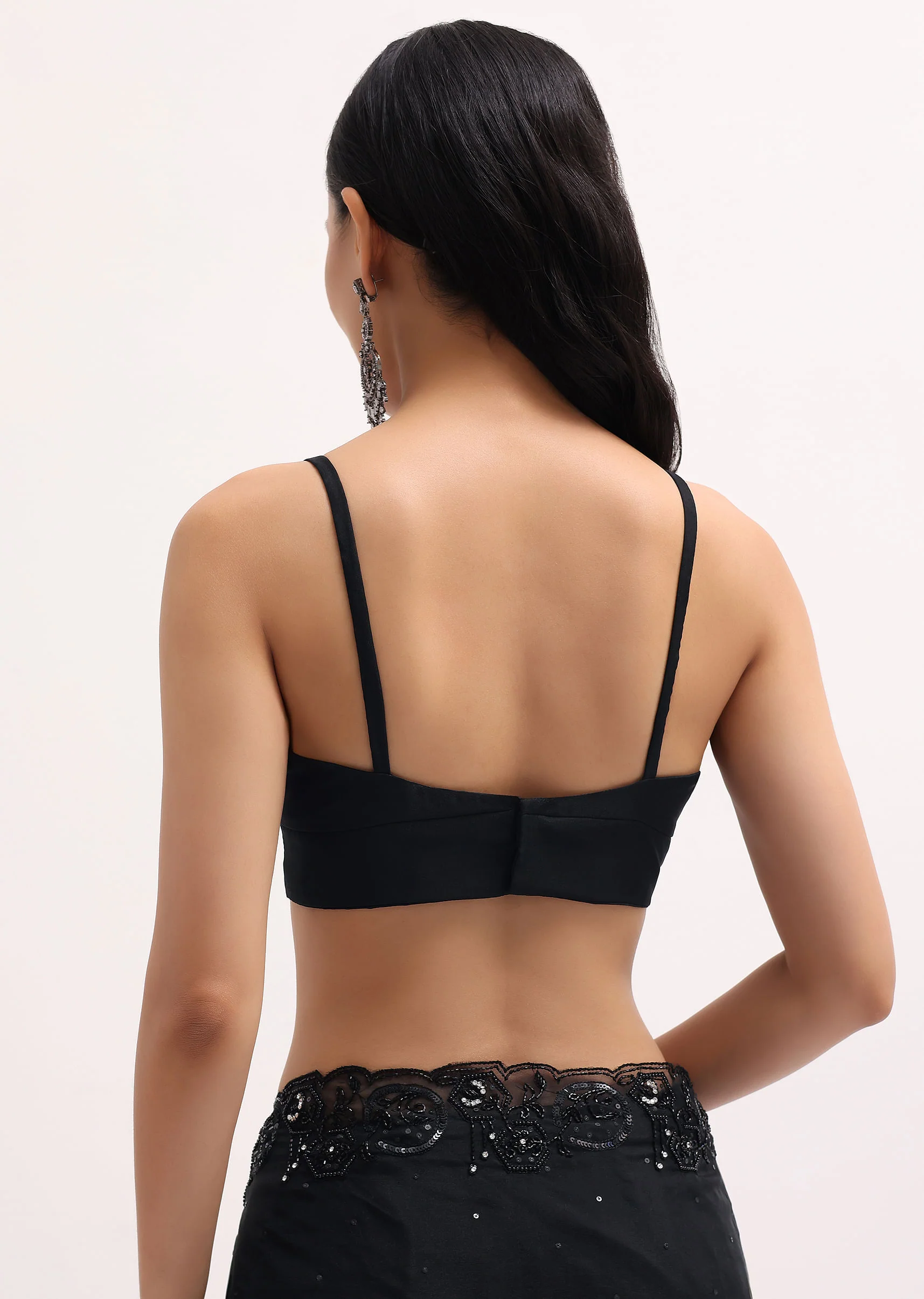 Black Embroidered Organza Saree With Unstitched Blouse - Image 8