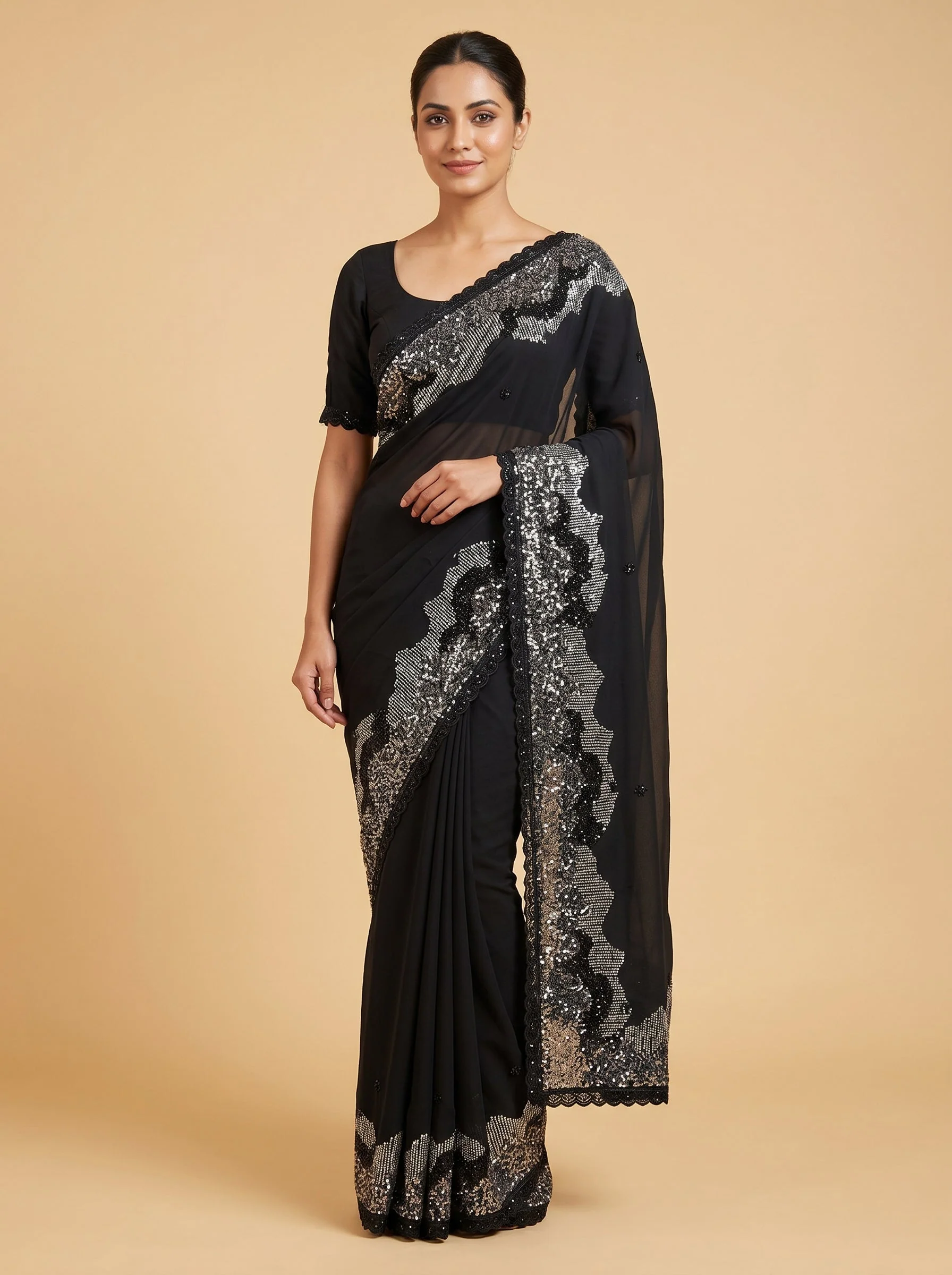 Black embroidered saree with ornate work