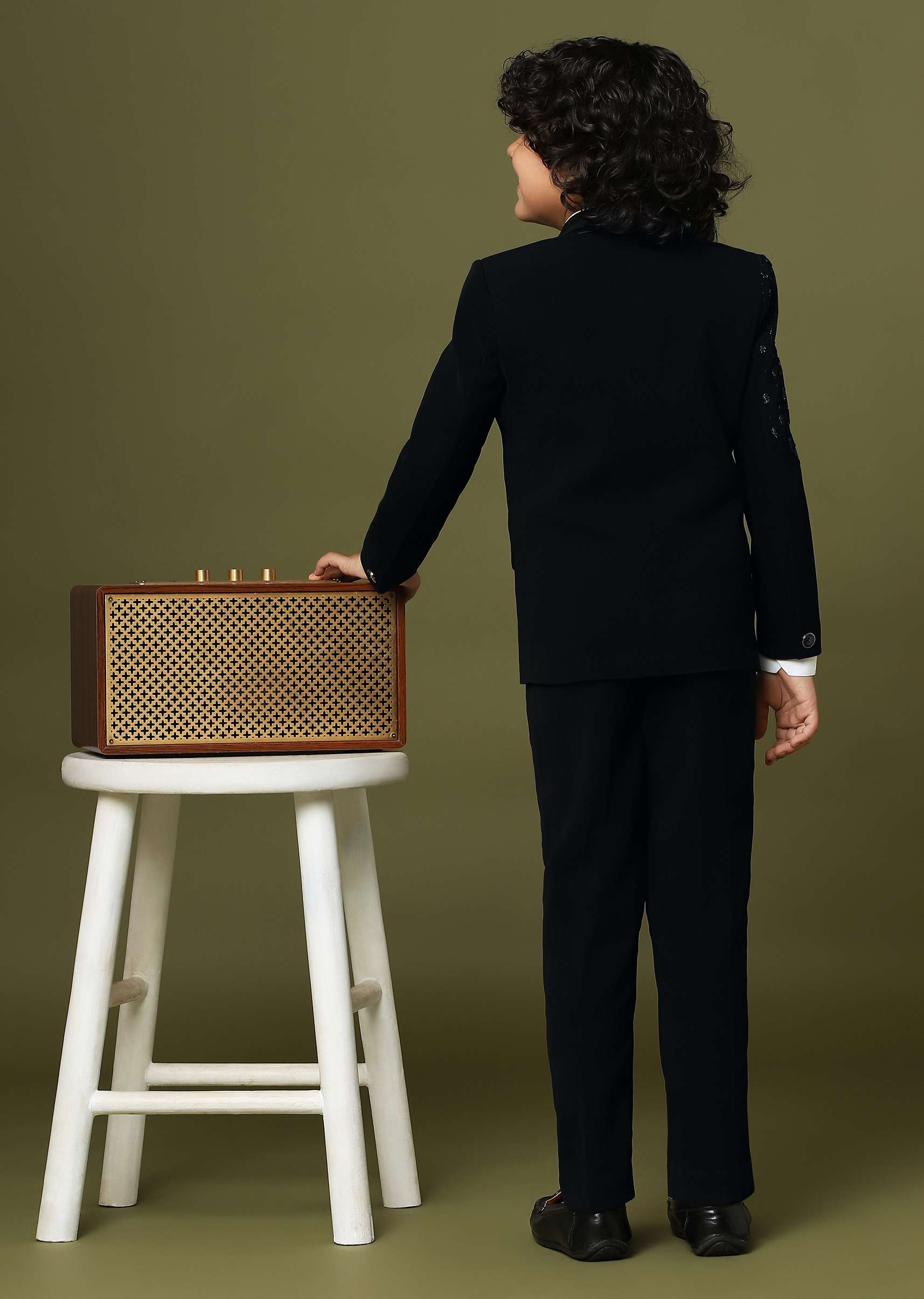Black Embroidered Tuxedo In Suiting Fabric - Image 6