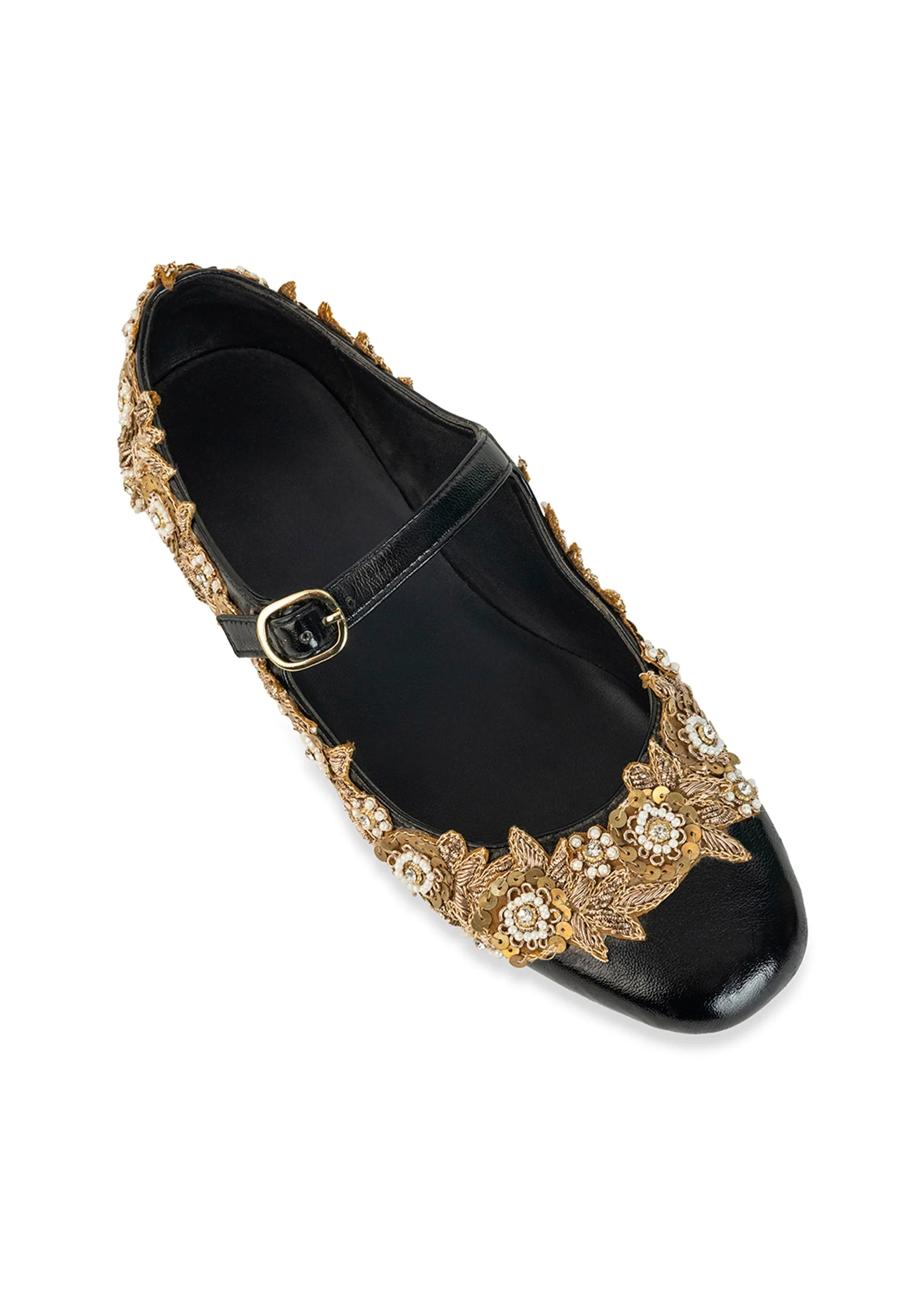 Black Floral Pearl Embellished Juttis - Image 5