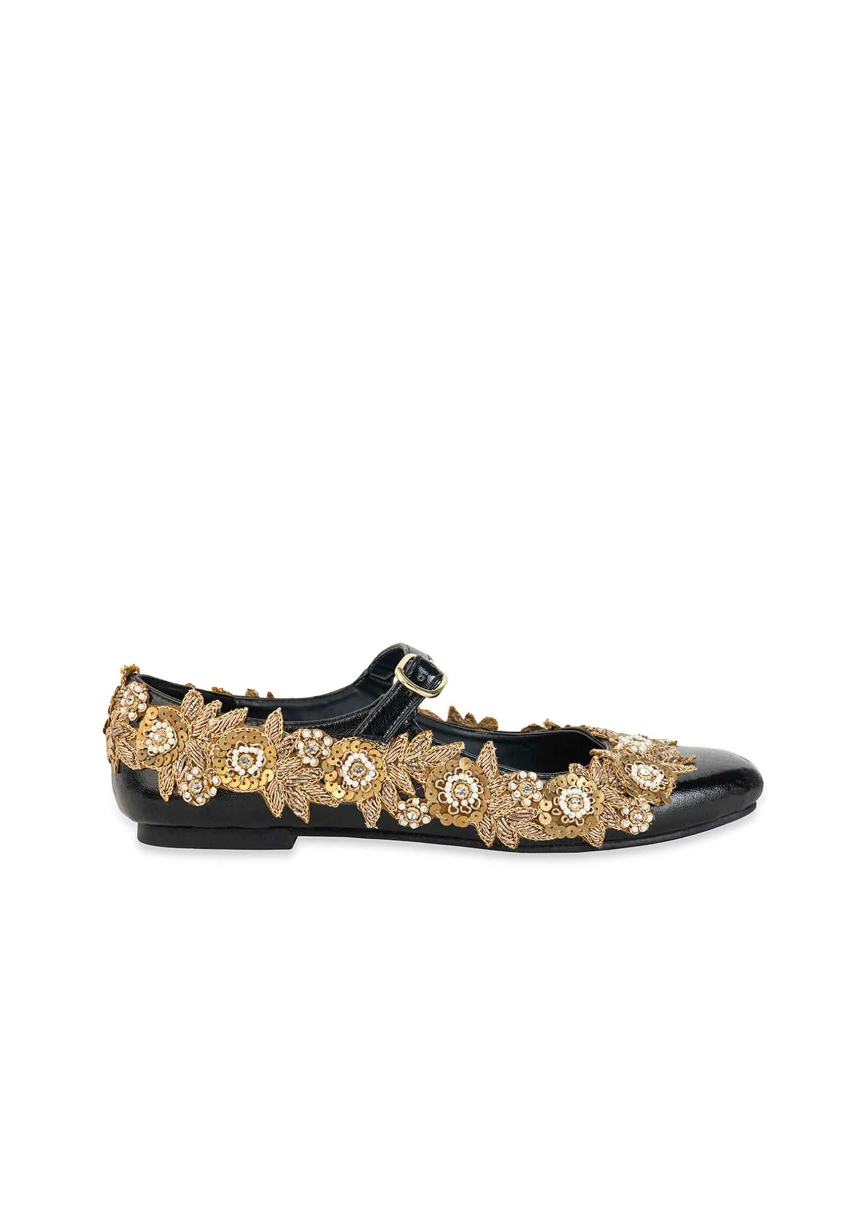 Black Floral Pearl Embellished Juttis - Image 6