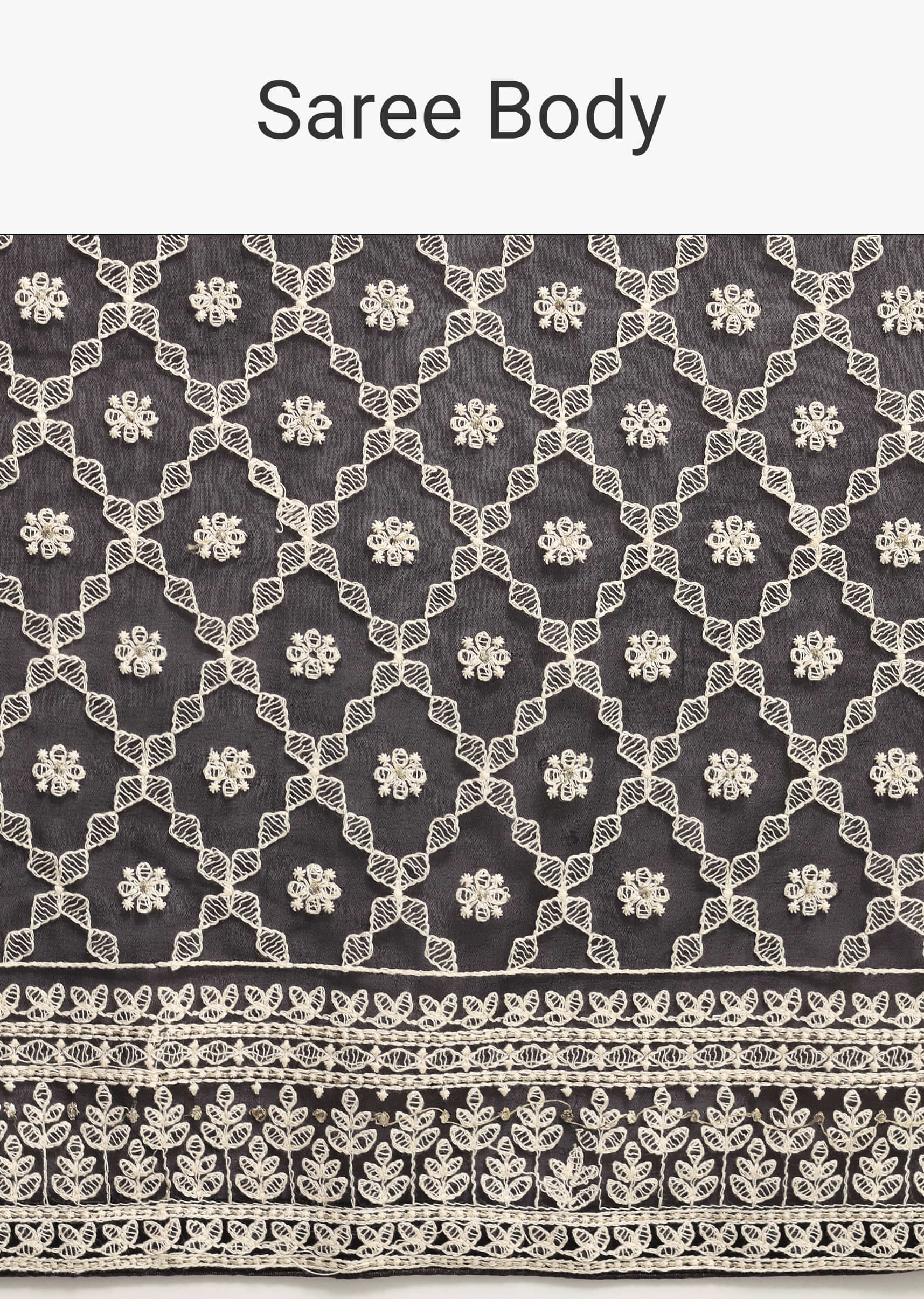 Black Georgette Chikankari Saree With Unstitiched Blouse - Image 9