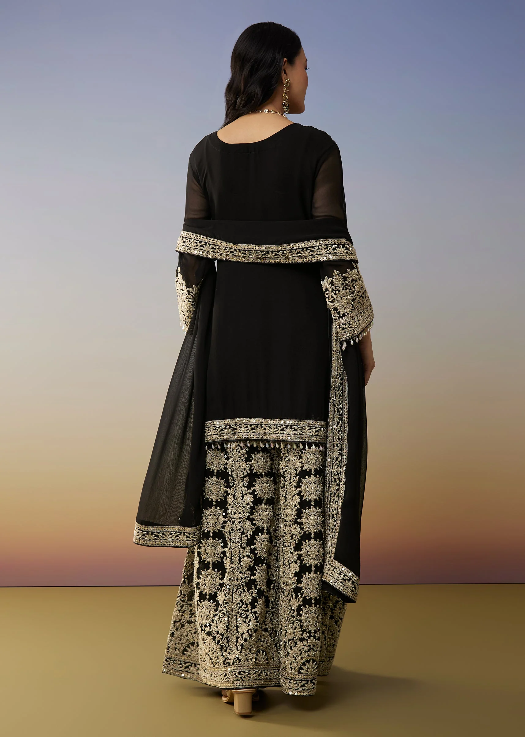 Black Georgette Palazzo Suits with Zari Work - Image 5